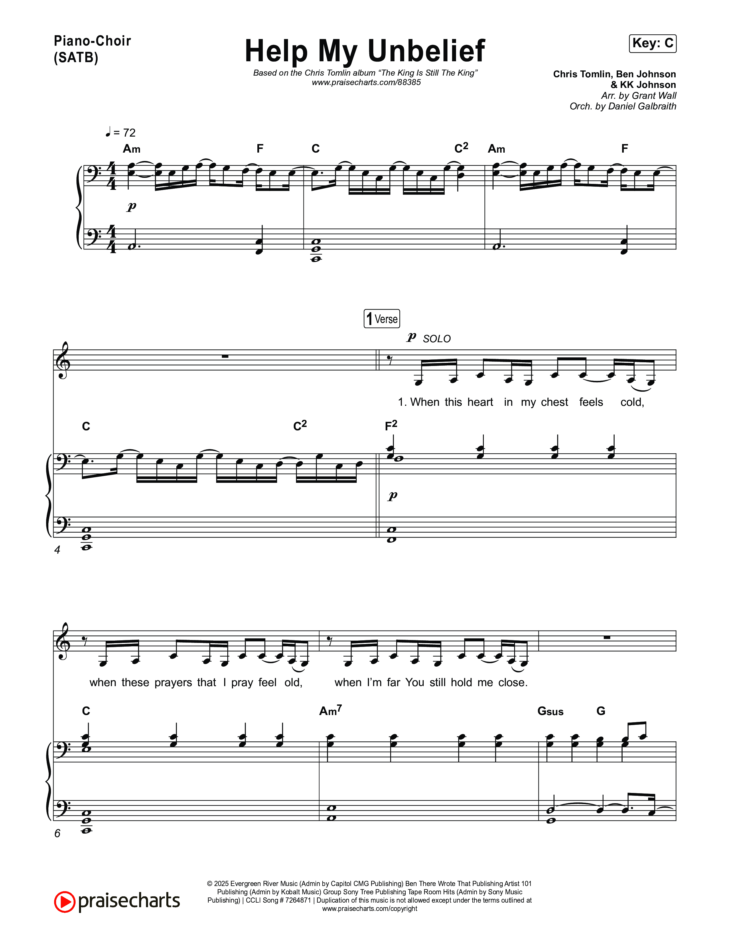 Help My Unbelief Piano/Vocal Pack (Chris Tomlin)