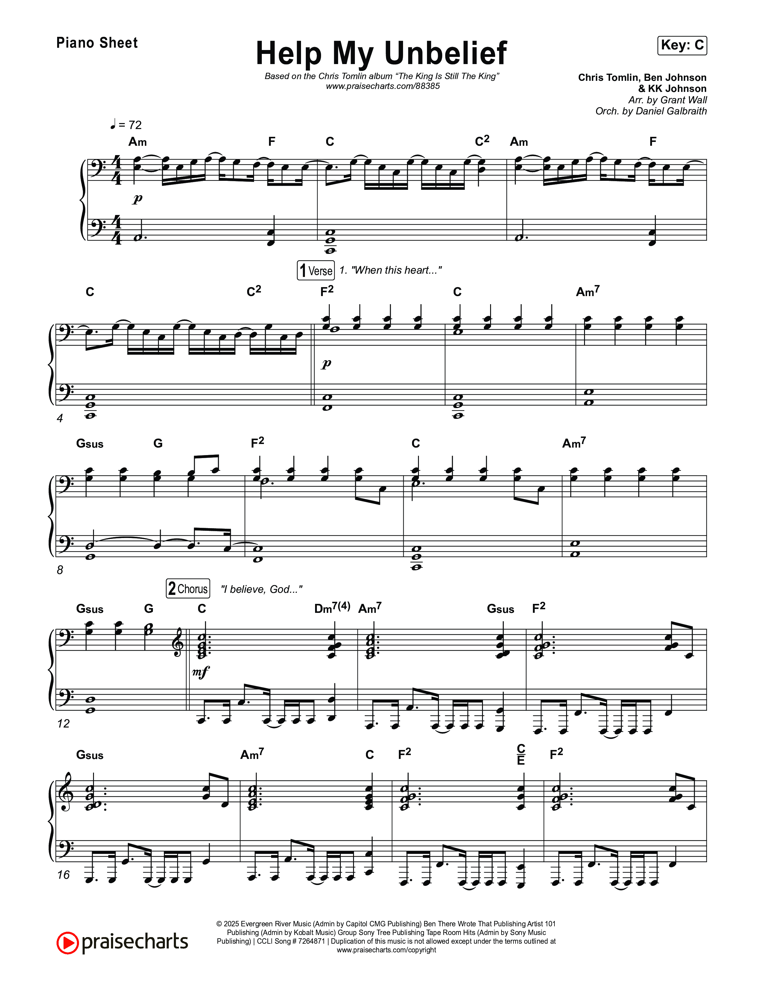 Help My Unbelief Piano Sheet (Chris Tomlin)