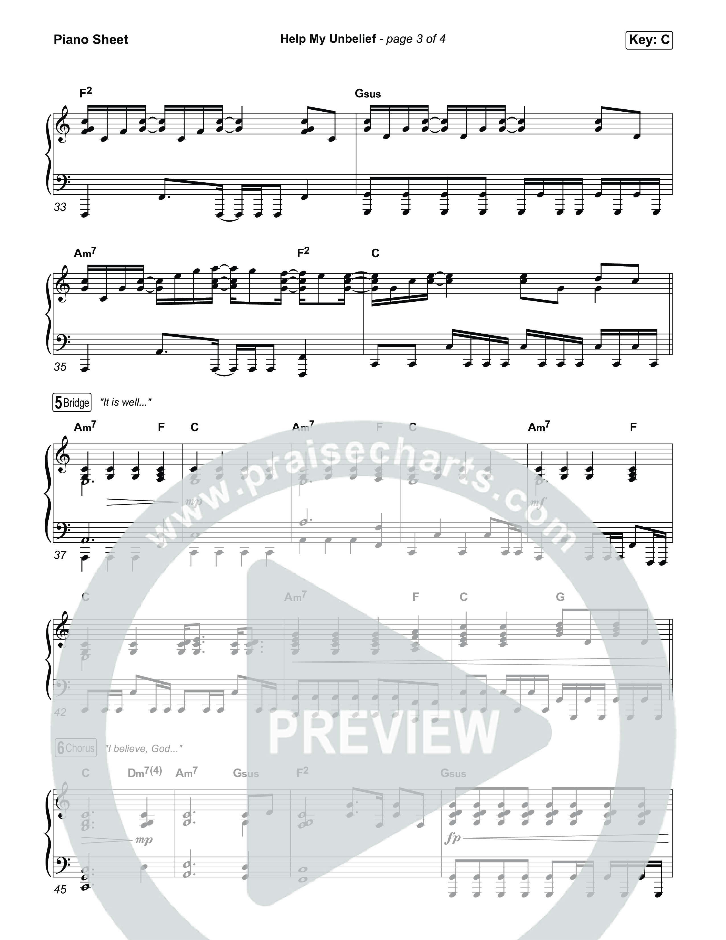 Help My Unbelief Piano Sheet (Chris Tomlin)