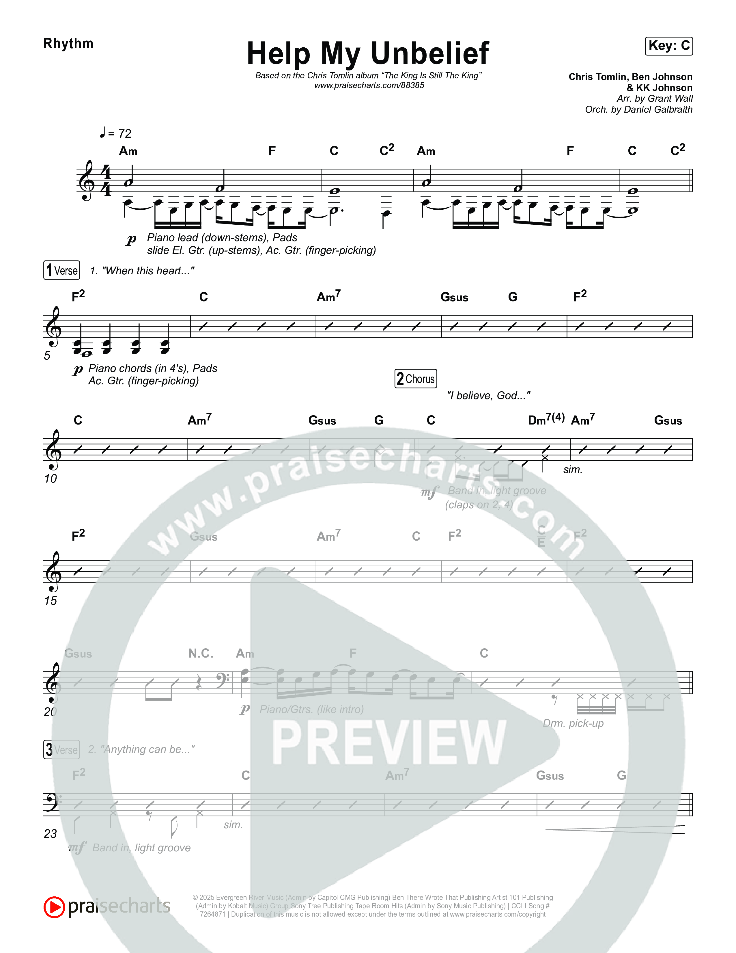 Help My Unbelief Rhythm Chart (Chris Tomlin)