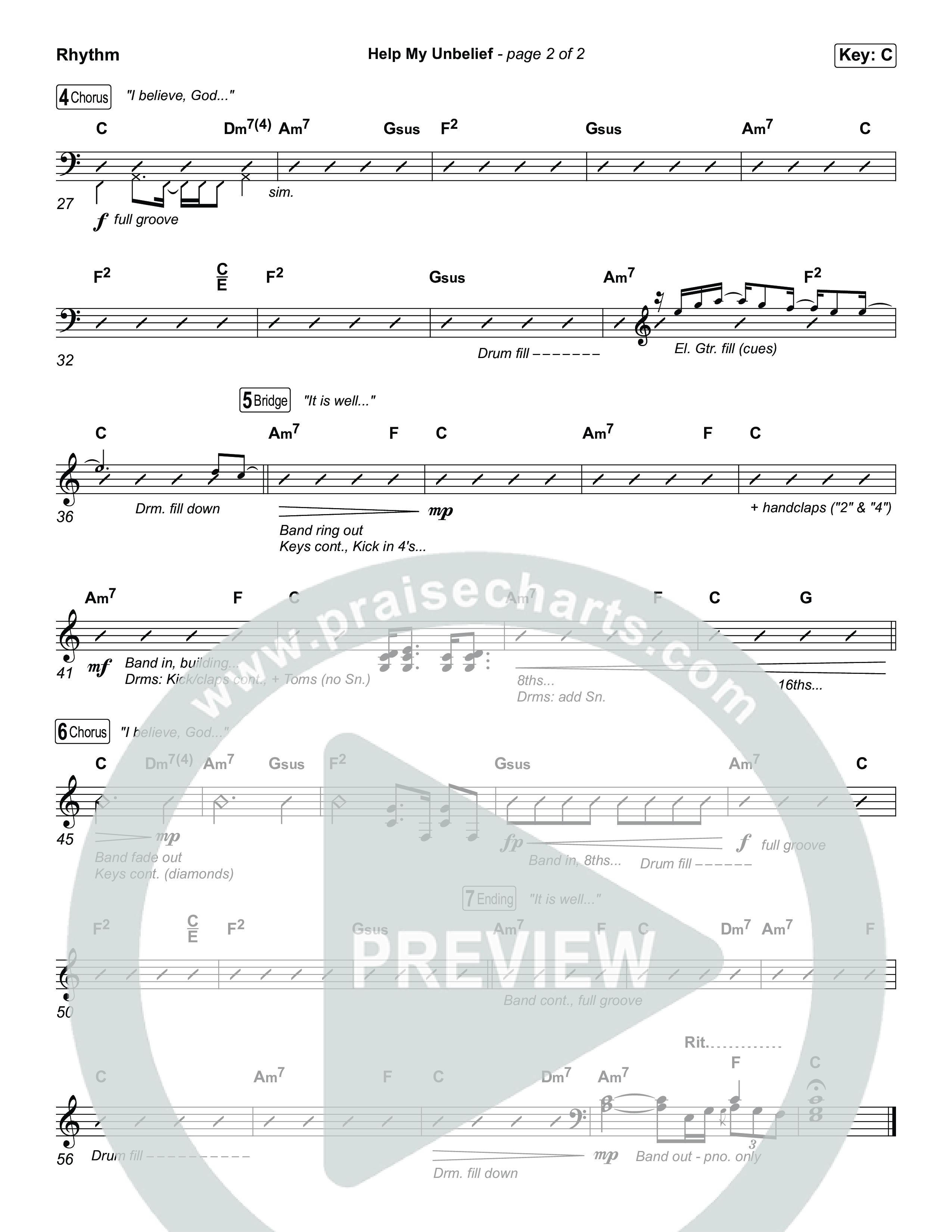 Help My Unbelief Rhythm Chart (Chris Tomlin)