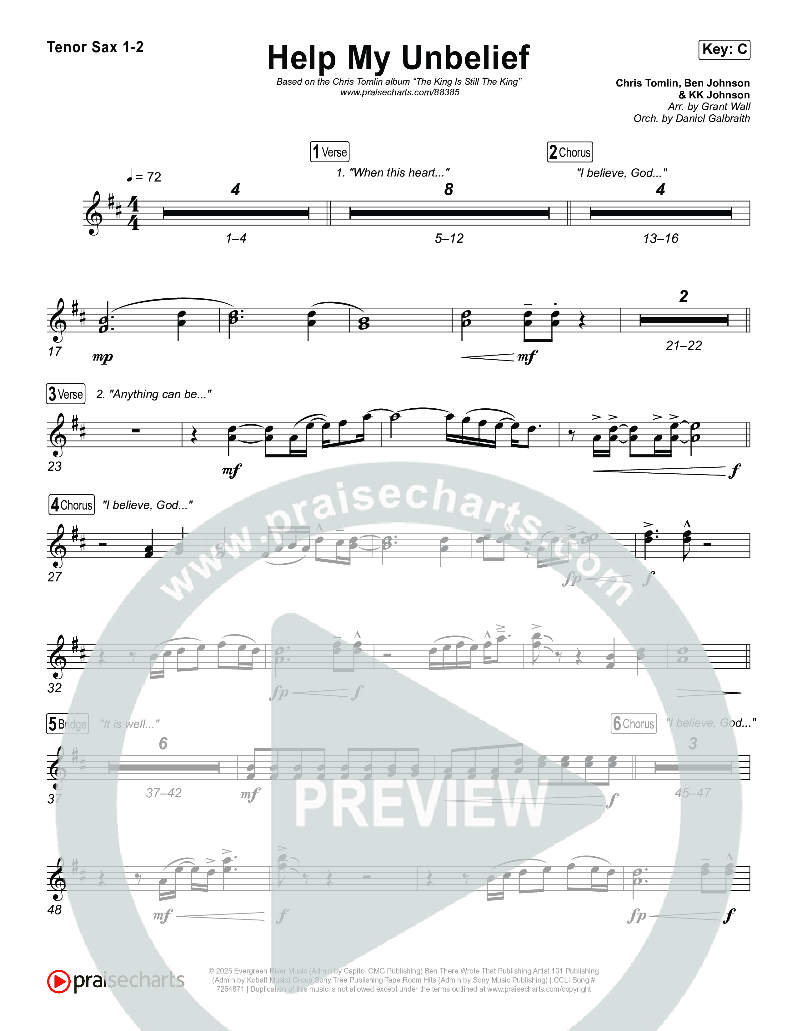 Help My Unbelief Tenor Sax 1/2 (Chris Tomlin)
