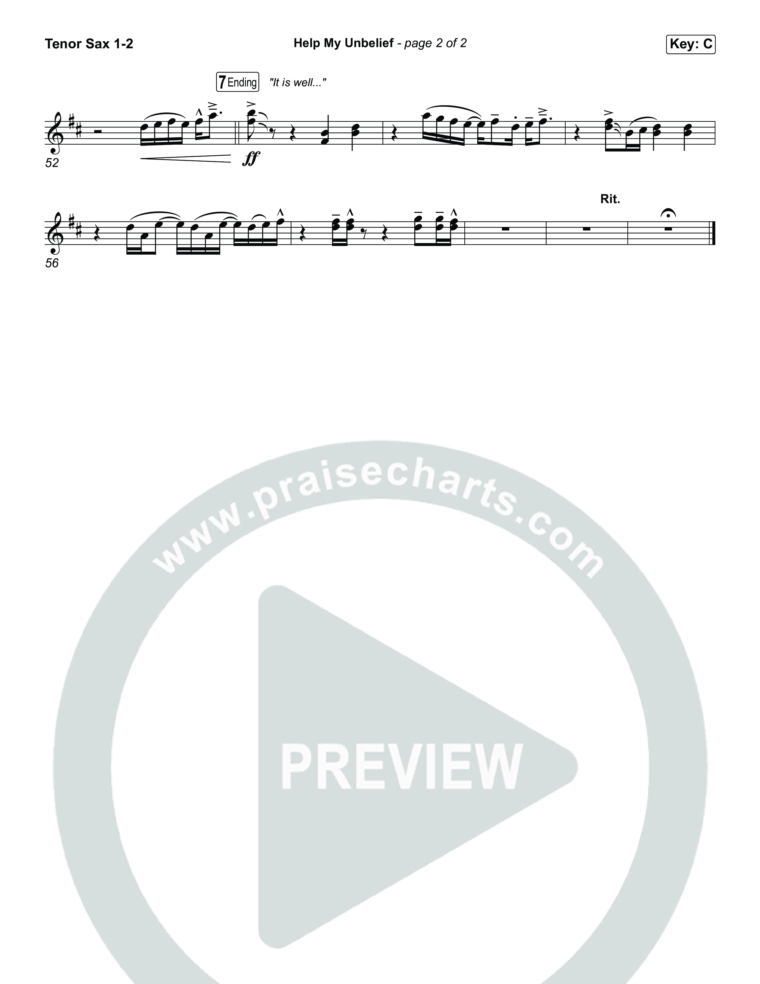 Help My Unbelief Tenor Sax 1/2 (Chris Tomlin)