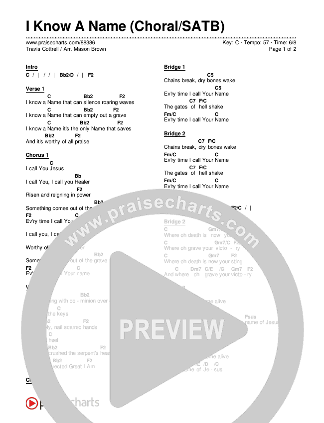 I Know A Name (Choral/SATB) Chords & Lyrics (Travis Cottrell / Arr. Mason Brown)