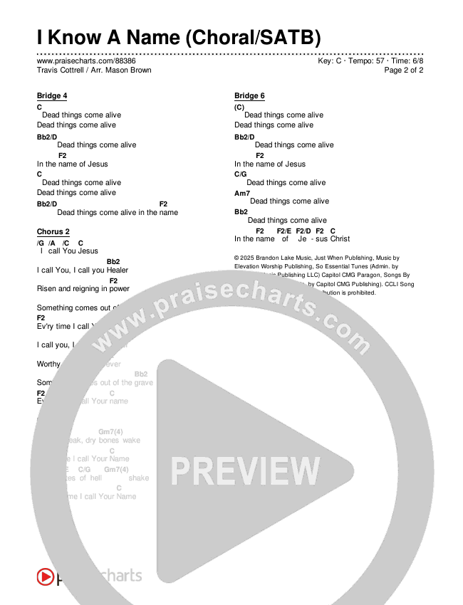 I Know A Name (Choral/SATB) Chords & Lyrics (Travis Cottrell / Arr. Mason Brown)