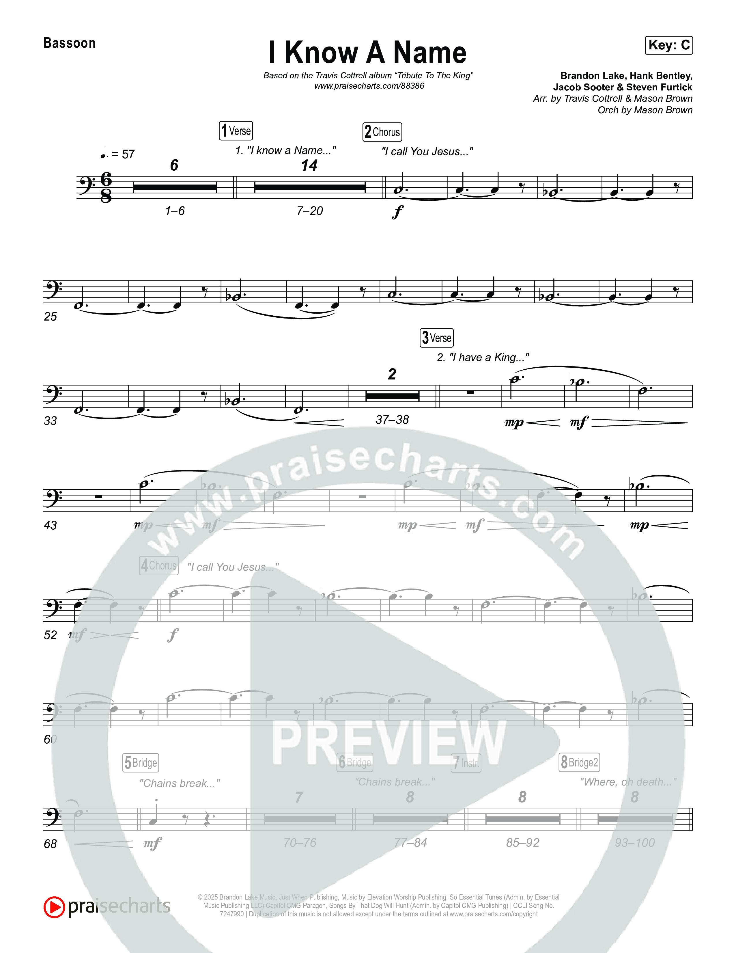 I Know A Name (Choral/SATB) Bassoon (Travis Cottrell / Arr. Mason Brown)