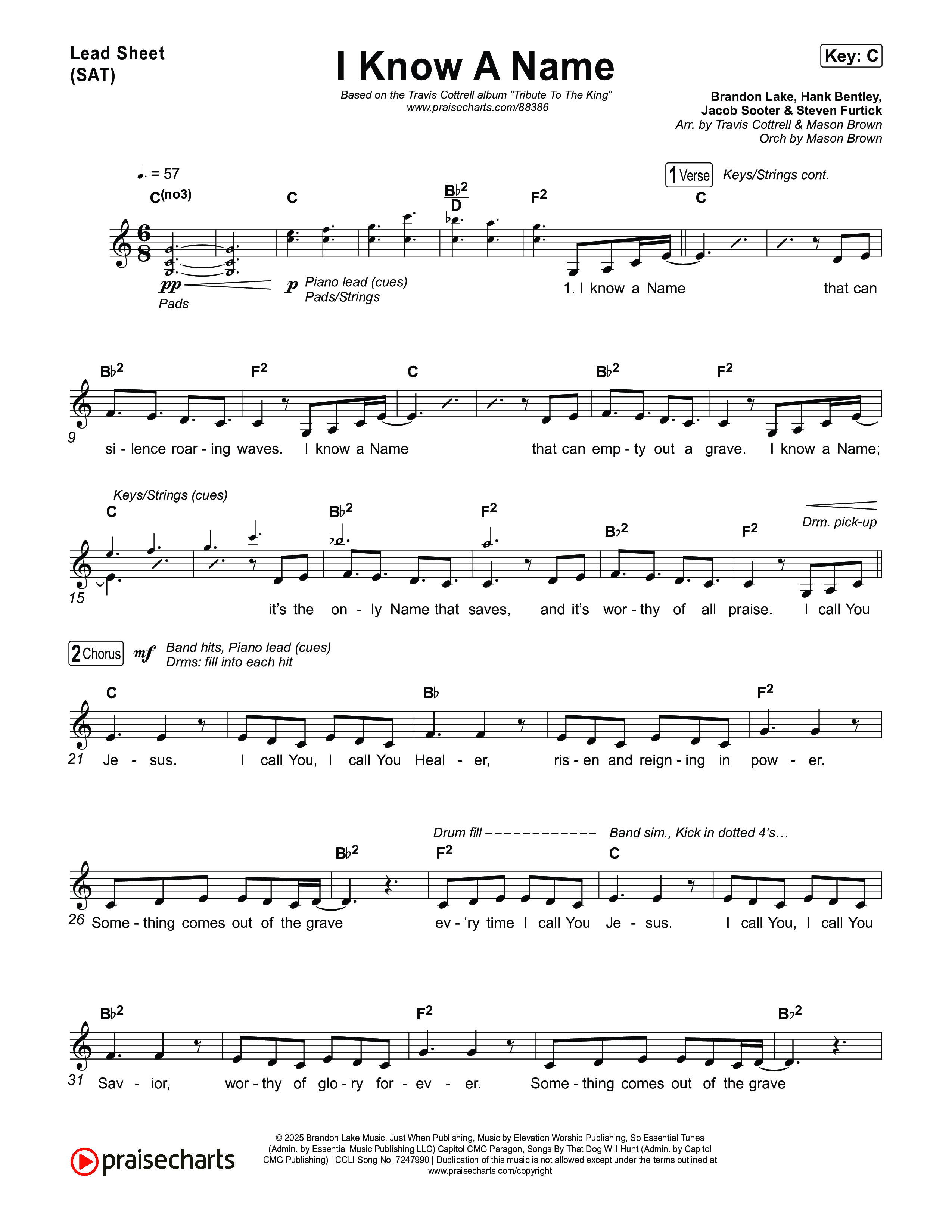 I Know A Name (Choral/SATB) Lead Sheet (SAT) (Travis Cottrell / Arr. Mason Brown)