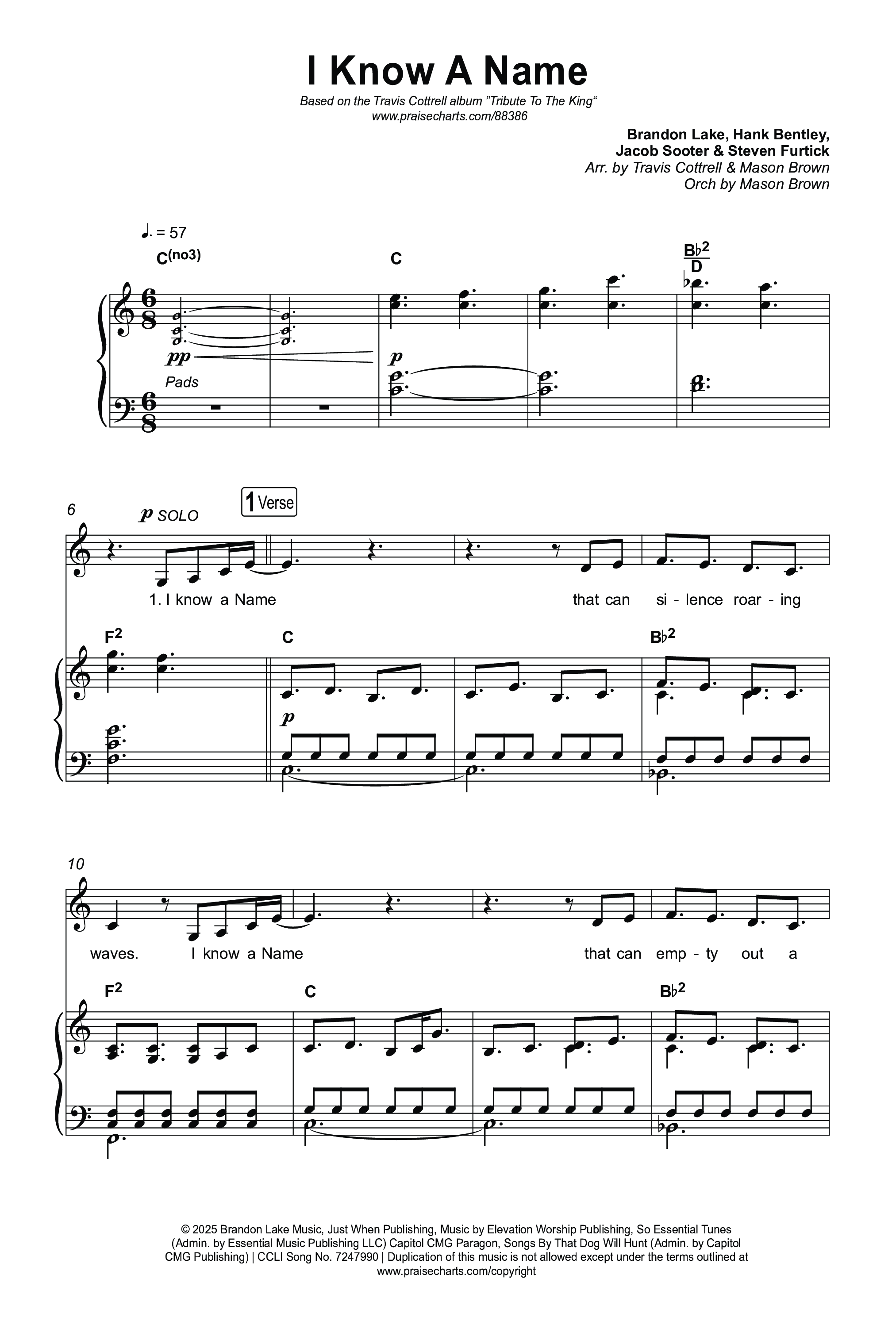 I Know A Name (Choral/SATB) Octavo (SATB & Pno) (Travis Cottrell / Arr. Mason Brown)