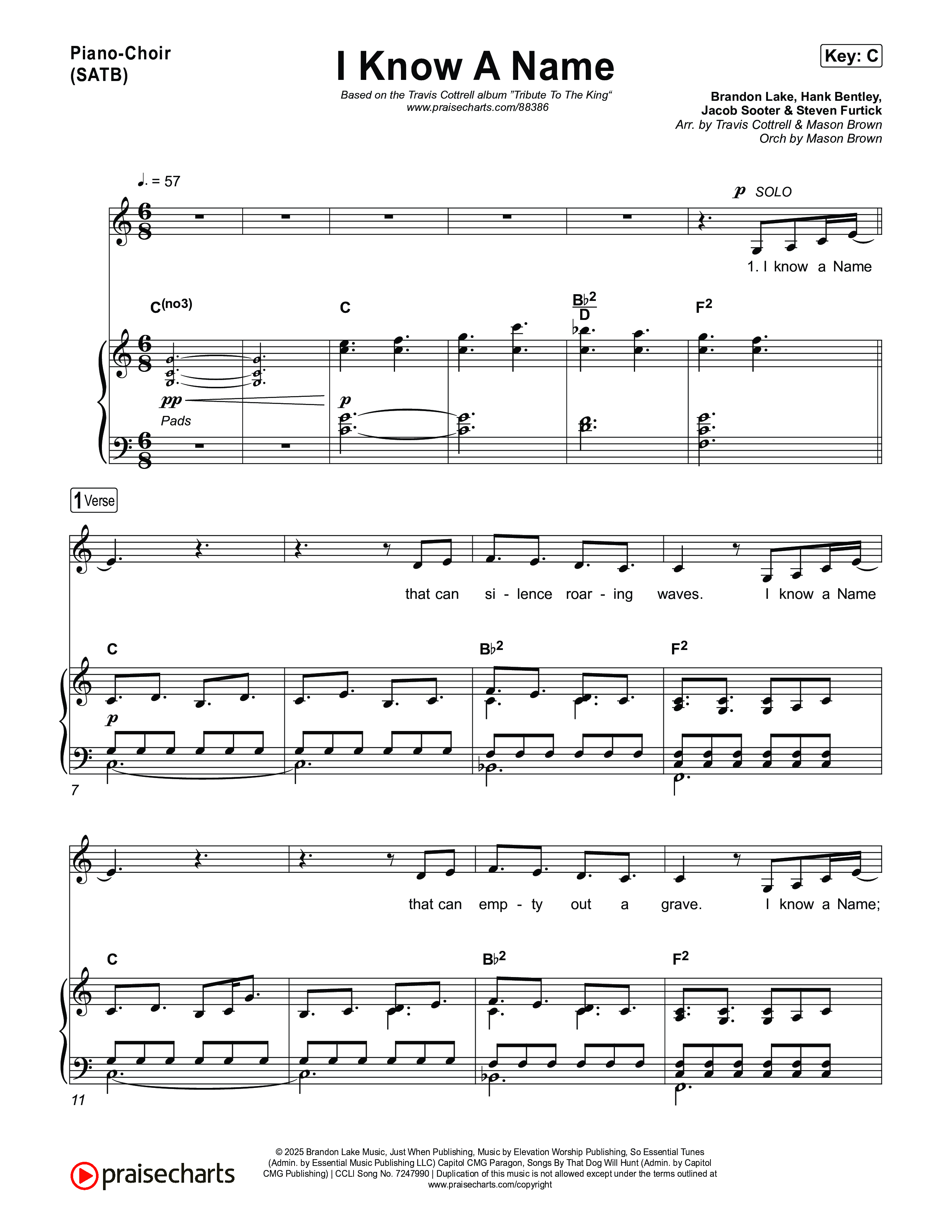 I Know A Name (Choral/SATB) Piano/Vocal (SATB) (Travis Cottrell / Arr. Mason Brown)