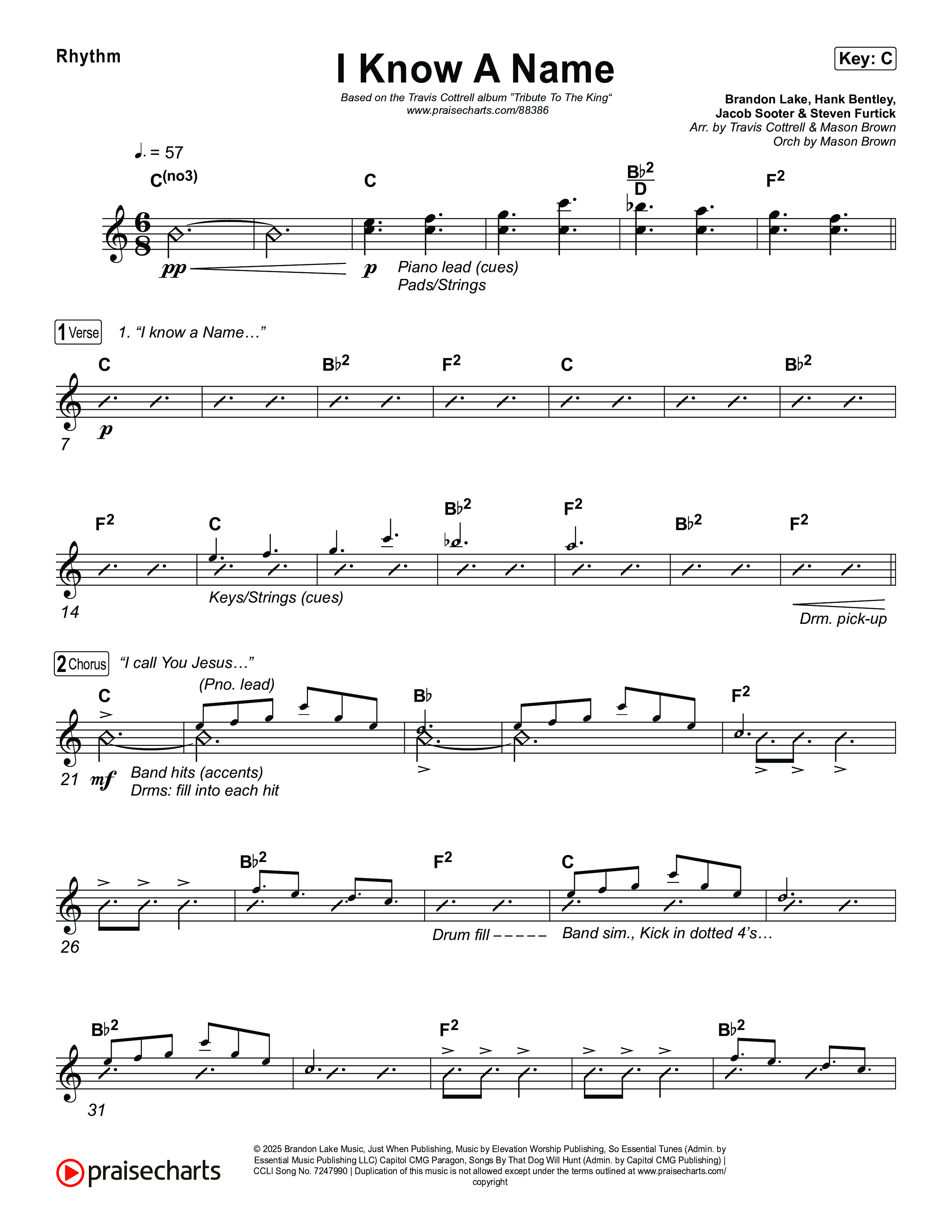 I Know A Name (Choral/SATB) Rhythm Chart (Travis Cottrell / Arr. Mason Brown)