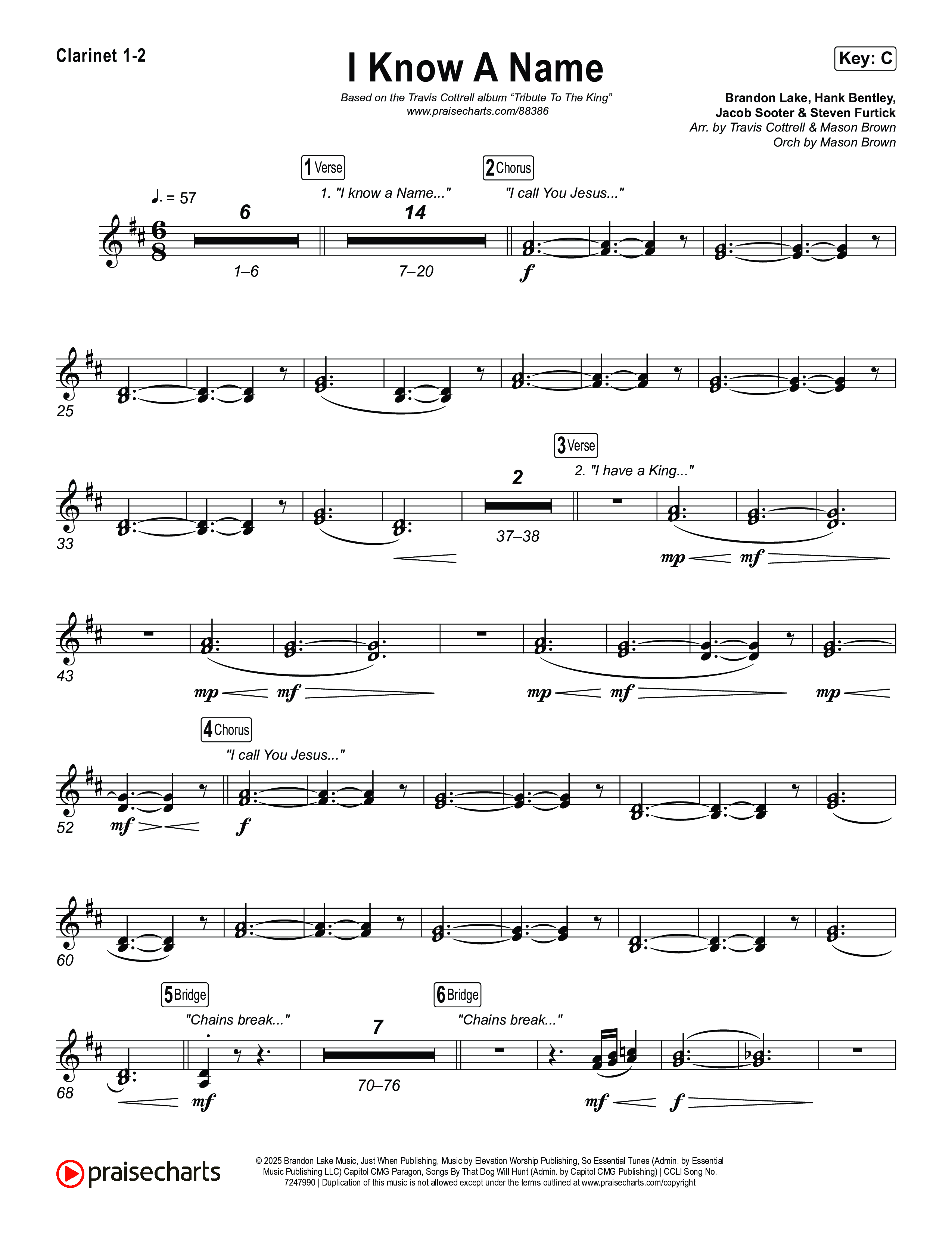 I Know A Name (Choral/SATB) Clarinet 1/2 (Travis Cottrell / Arr. Mason Brown)