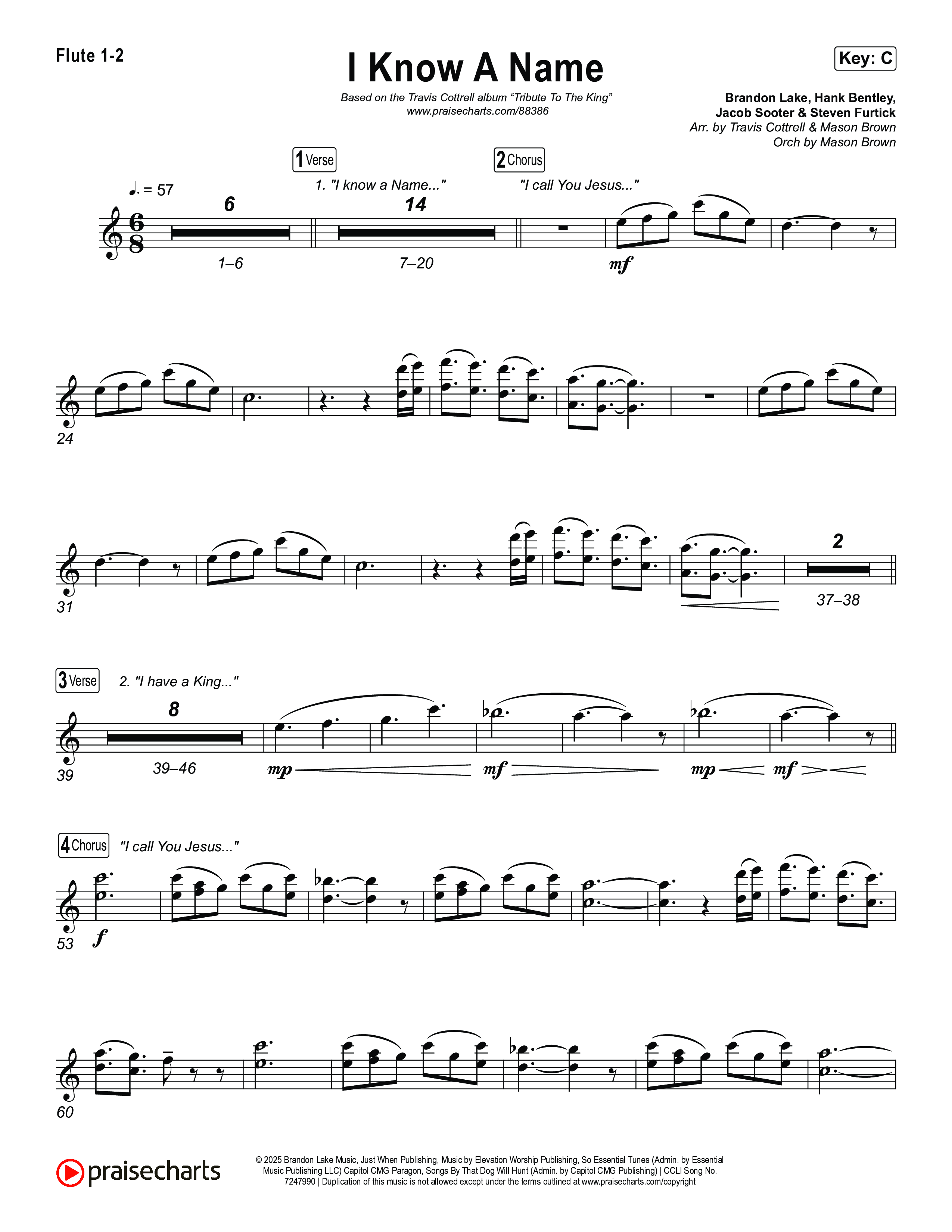 I Know A Name (Choral/SATB) Flute 1,2 (Travis Cottrell / Arr. Mason Brown)