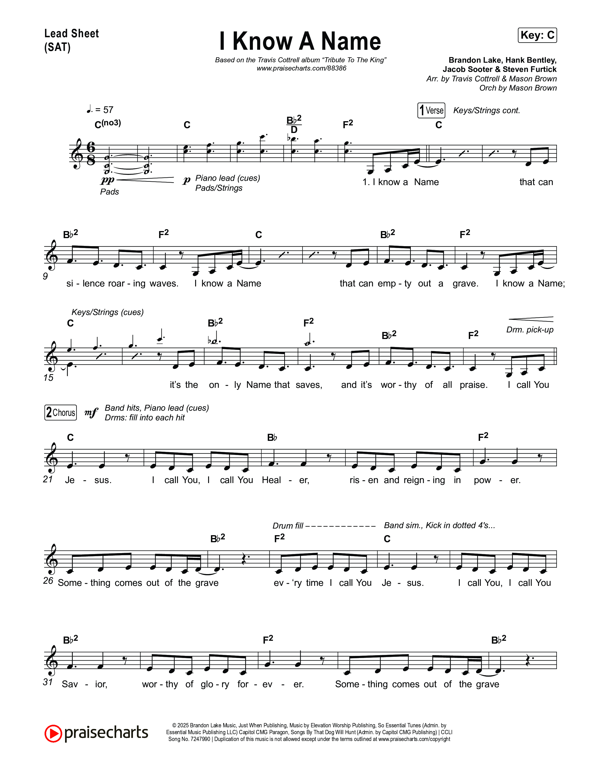 I Know A Name (Choral/SATB) Lead Sheet (SAT) (Travis Cottrell / Arr. Mason Brown)