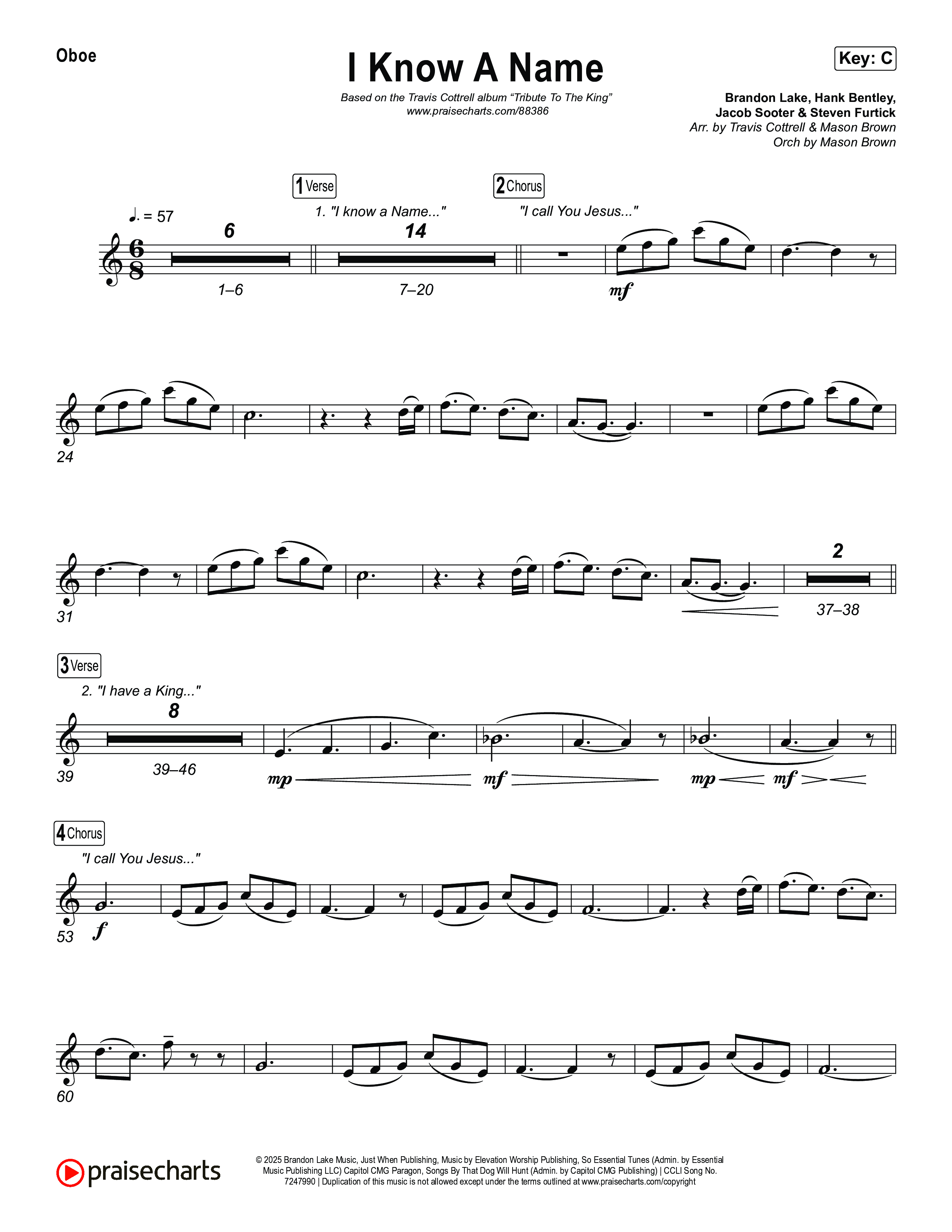 I Know A Name (Choral/SATB) Oboe (Travis Cottrell / Arr. Mason Brown)