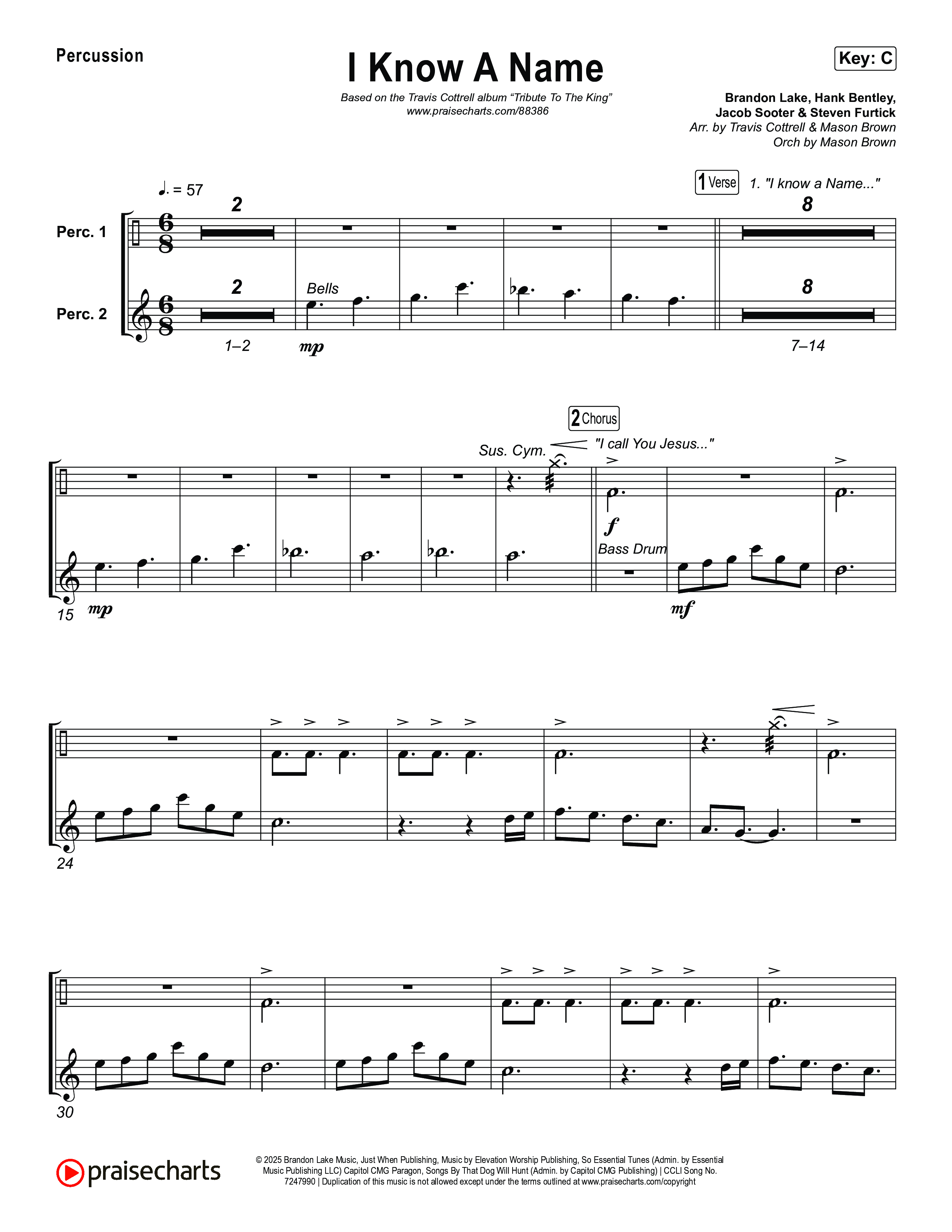 I Know A Name (Choral/SATB) Percussion (Travis Cottrell / Arr. Mason Brown)