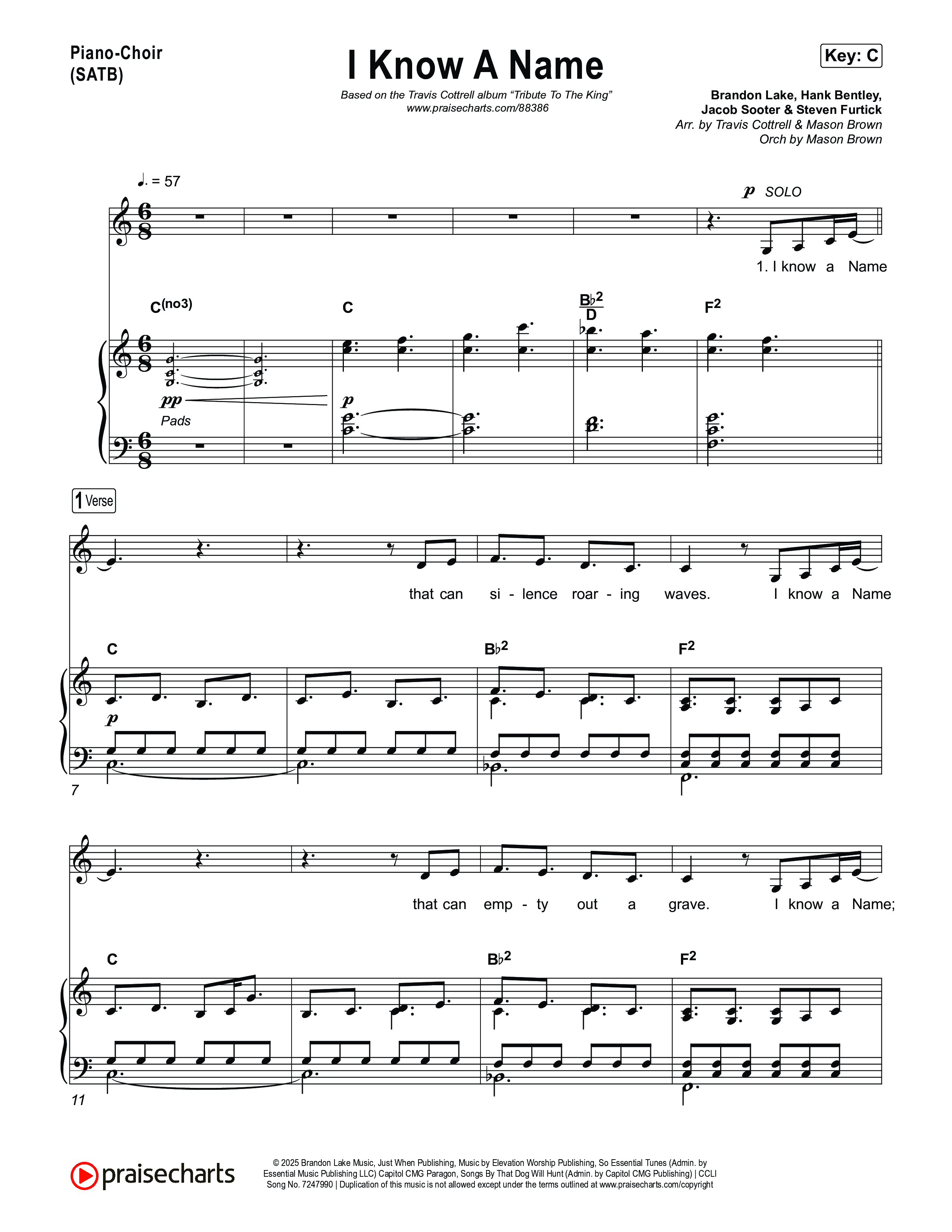 I Know A Name (Choral/SATB) Piano/Vocal (SATB) (Travis Cottrell / Arr. Mason Brown)