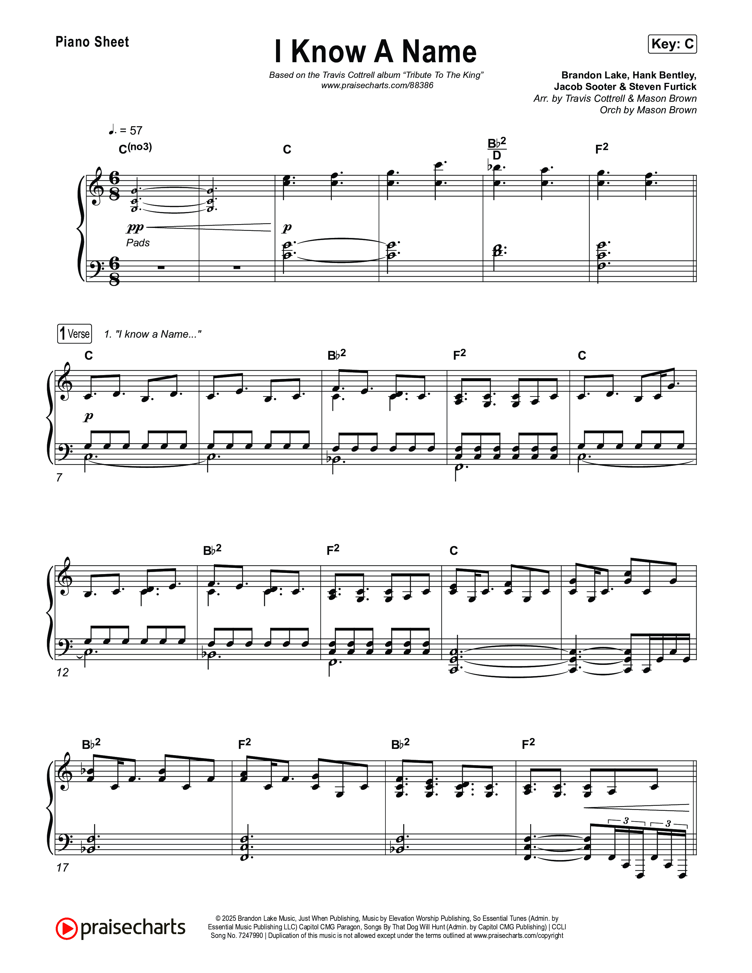 I Know A Name (Choral/SATB) Piano Sheet (Travis Cottrell / Arr. Mason Brown)