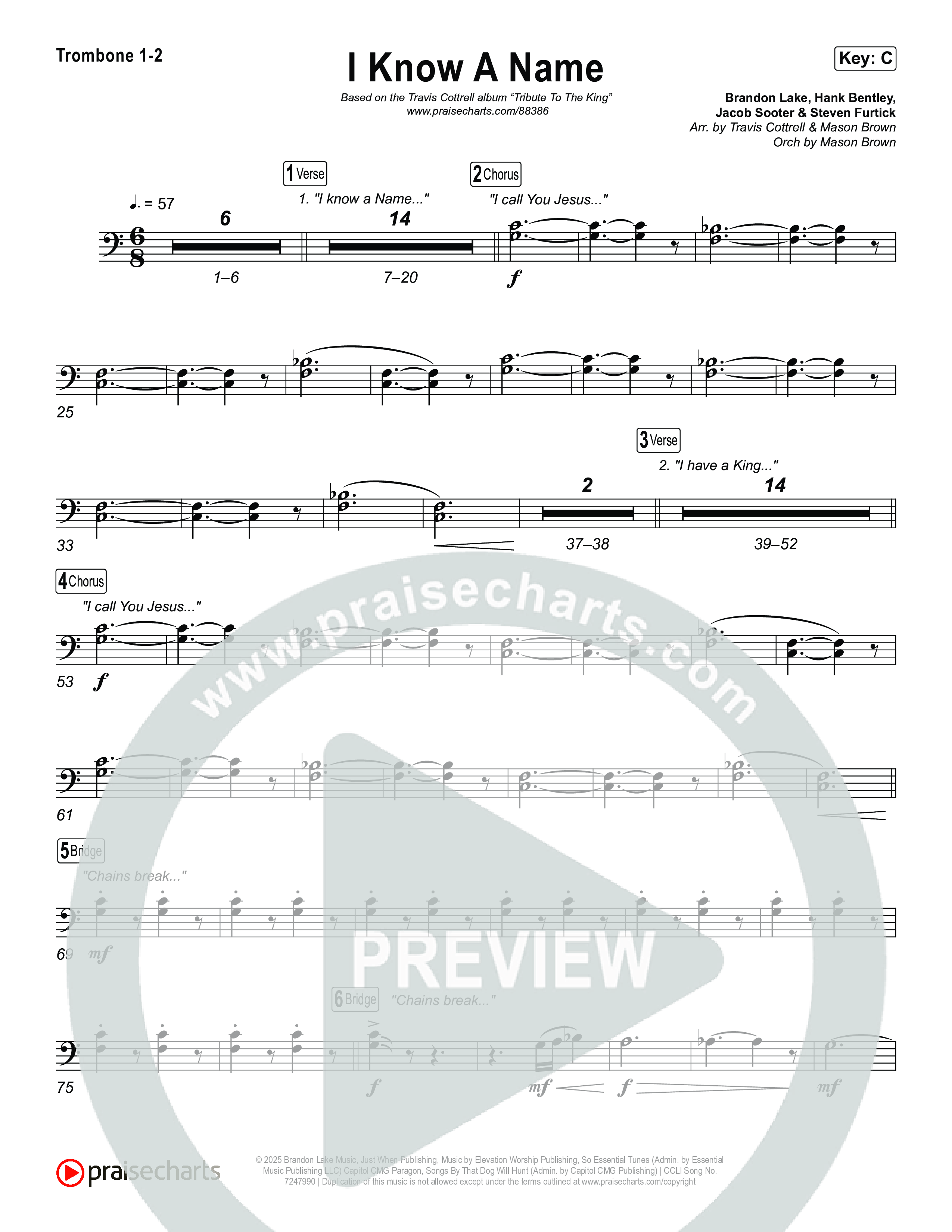 I Know A Name (Choral/SATB) Trombone 1,2 (Travis Cottrell / Arr. Mason Brown)