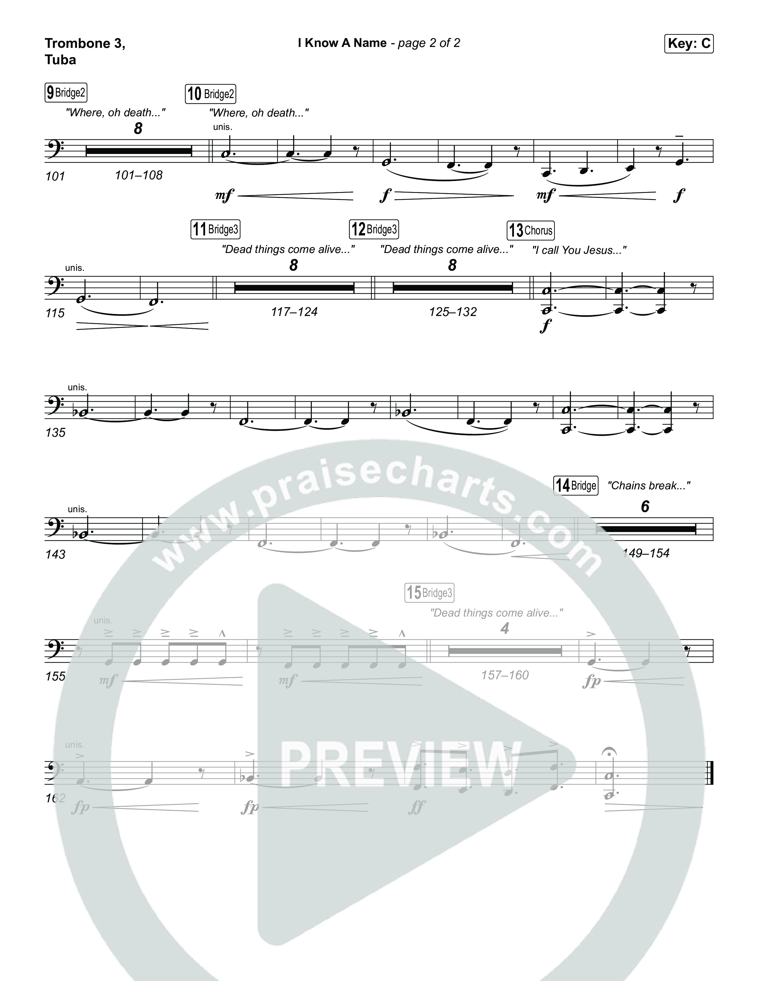 I Know A Name (Choral/SATB) Trombone 3/Tuba (Travis Cottrell / Arr. Mason Brown)