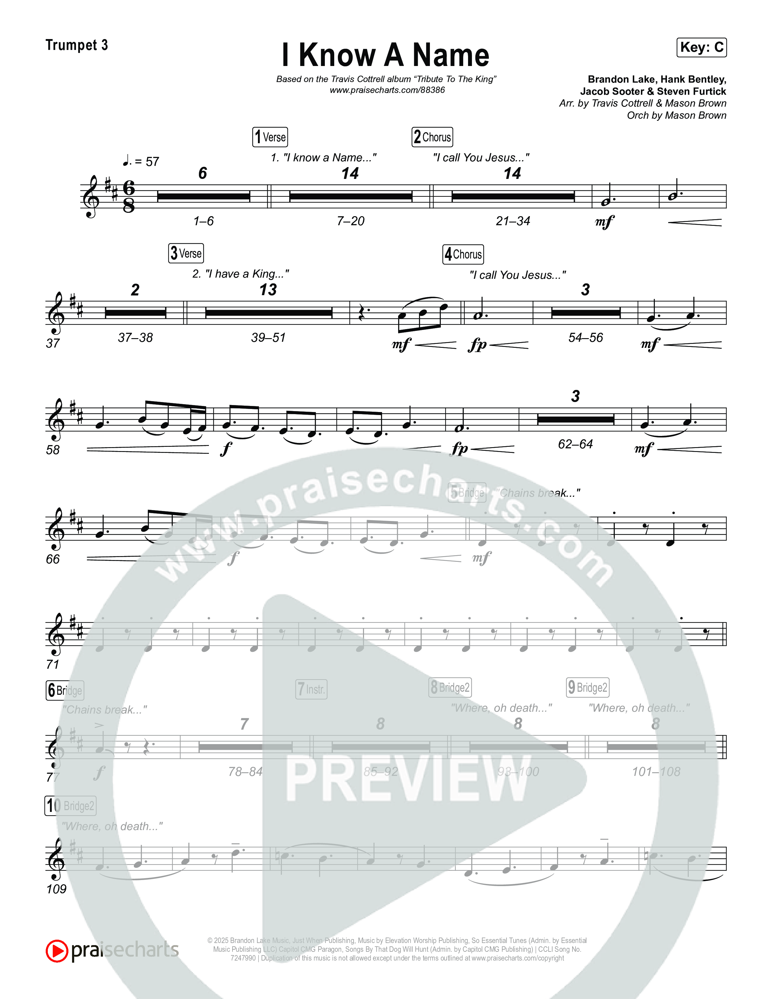 I Know A Name (Choral/SATB) Trumpet 3 (Travis Cottrell / Arr. Mason Brown)