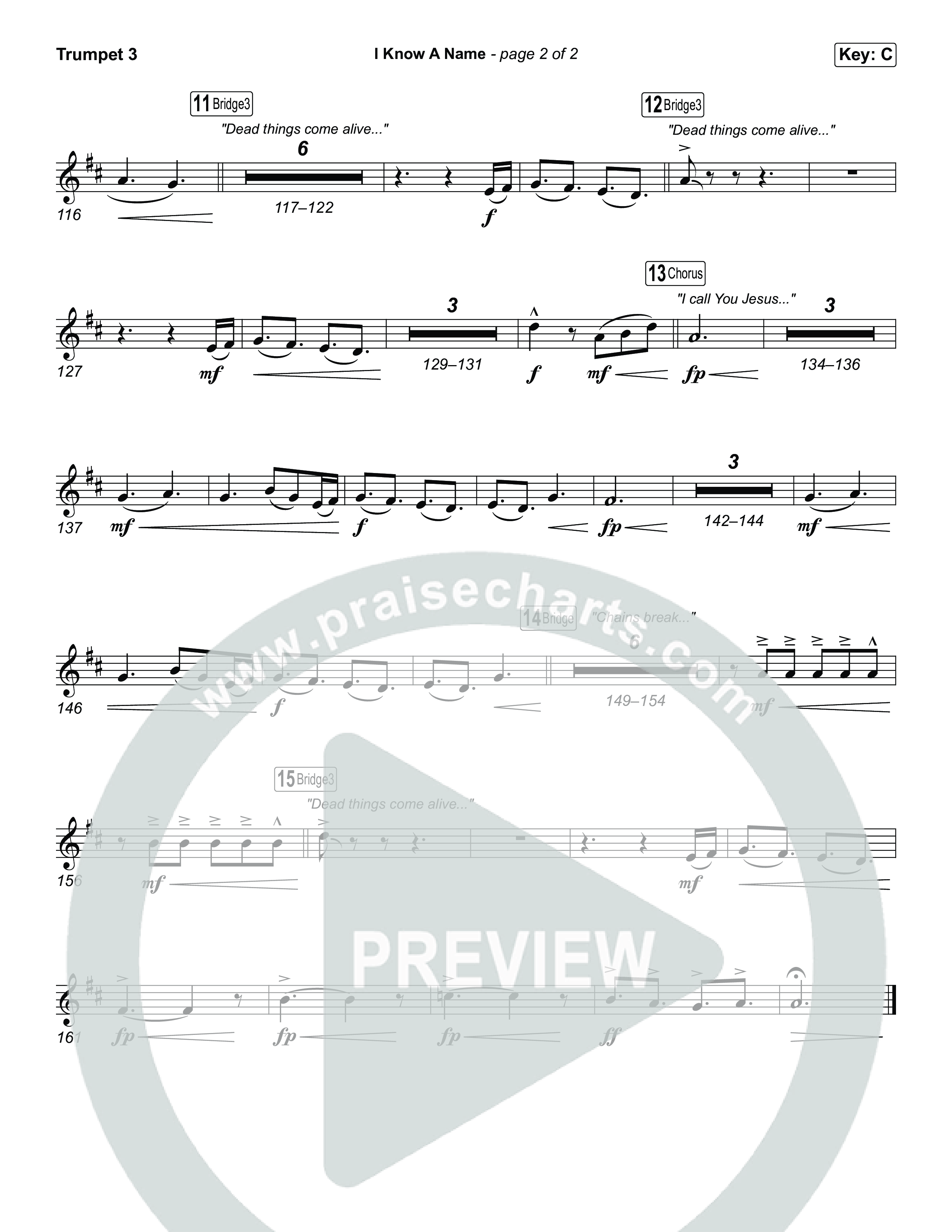 I Know A Name (Choral/SATB) Trumpet 3 (Travis Cottrell / Arr. Mason Brown)