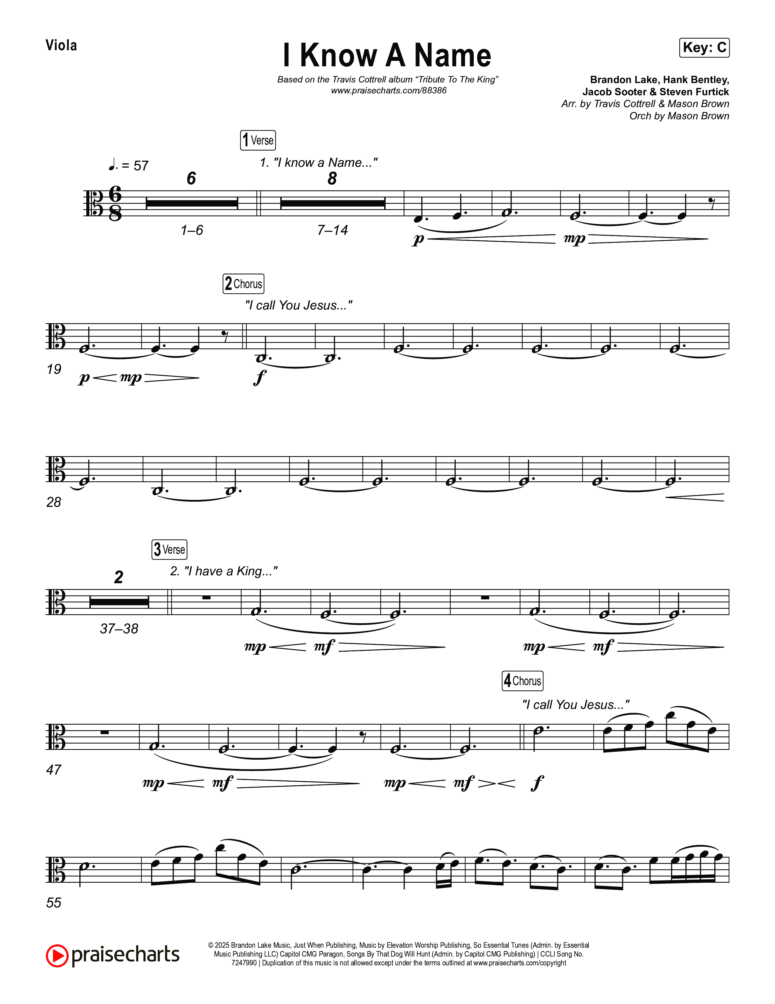 I Know A Name (Choral/SATB) Viola (Travis Cottrell / Arr. Mason Brown)