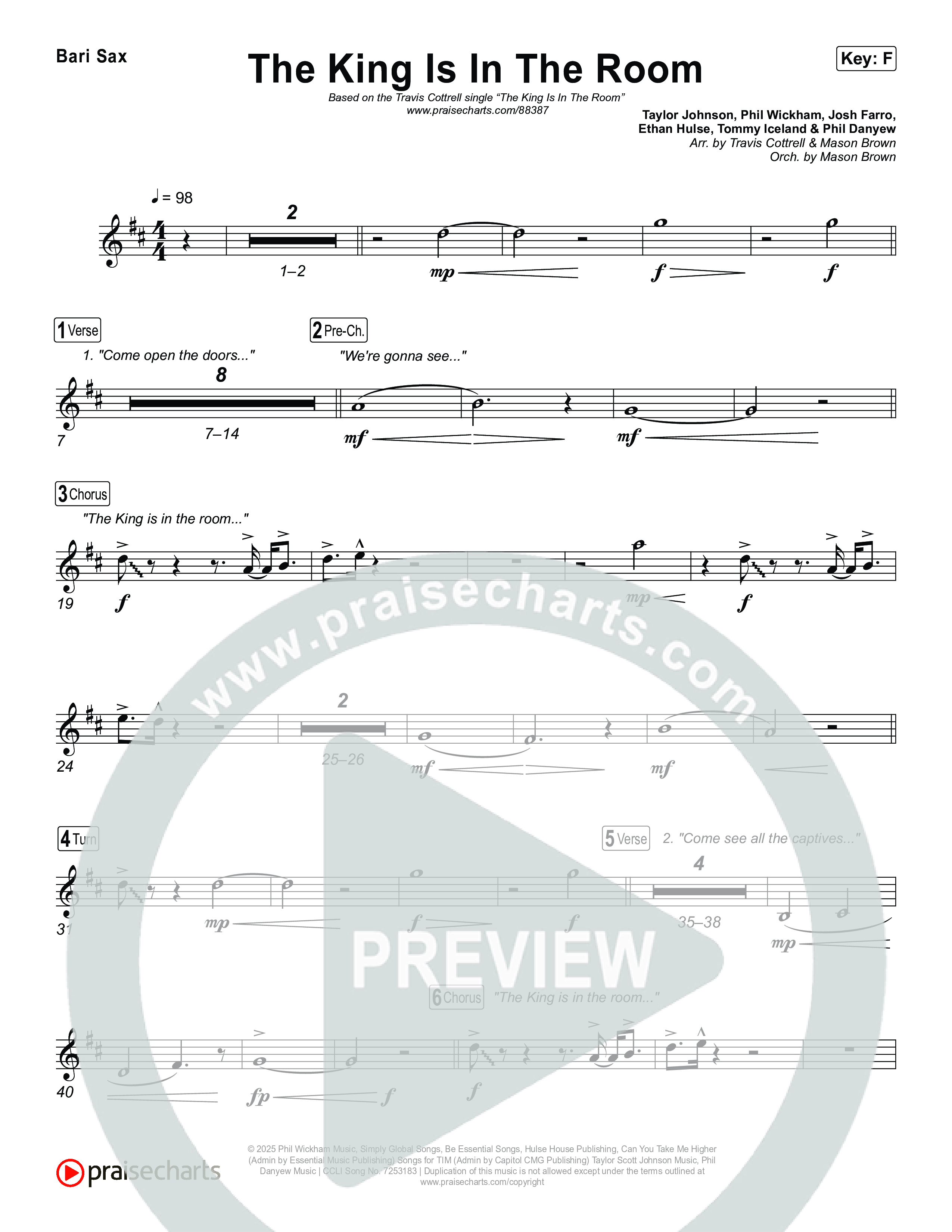 The King Is In The Room (Choral/SATB) Bari Sax (Travis Cottrell / Arr. Mason Brown)