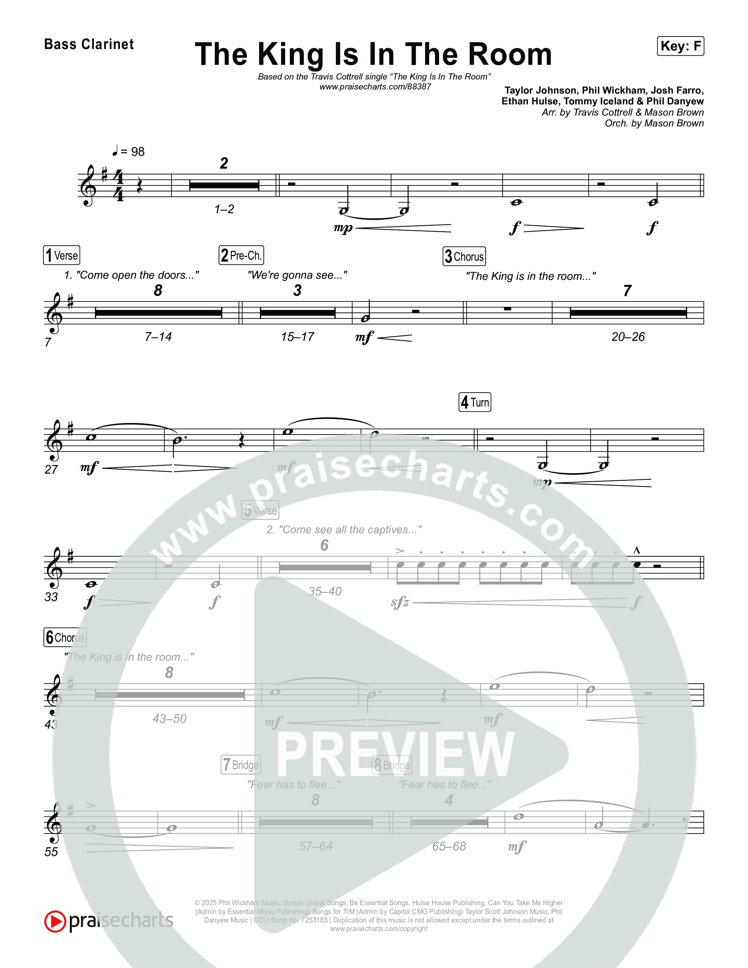 The King Is In The Room (Choral/SATB) Bass Clarinet (Travis Cottrell / Arr. Mason Brown)