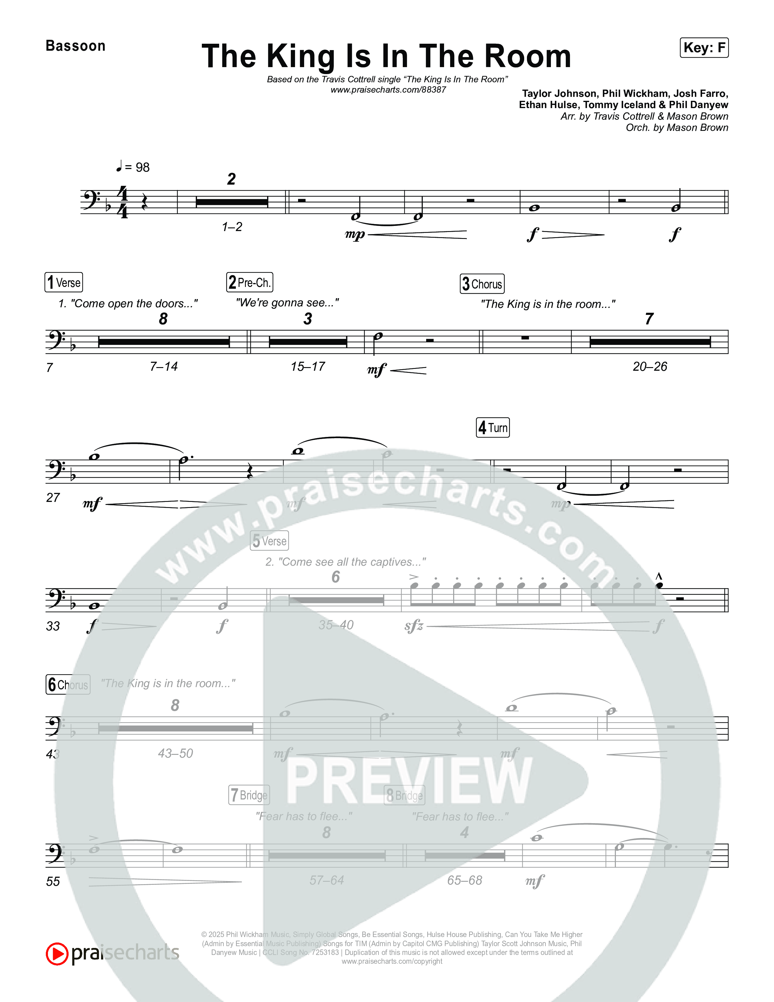 The King Is In The Room (Choral/SATB) Bassoon (Travis Cottrell / Arr. Mason Brown)