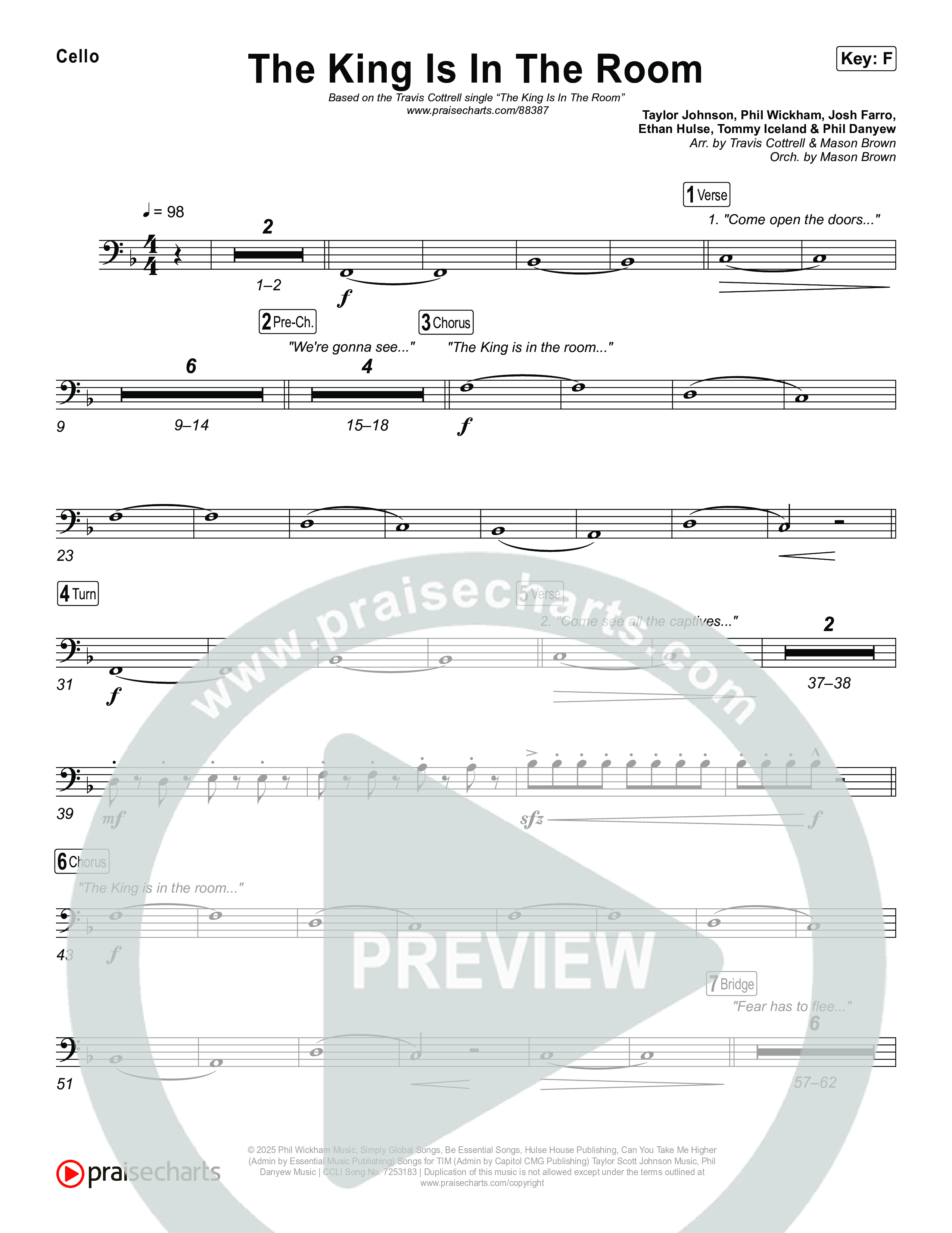 The King Is In The Room (Choral/SATB) Cello (Travis Cottrell / Arr. Mason Brown)
