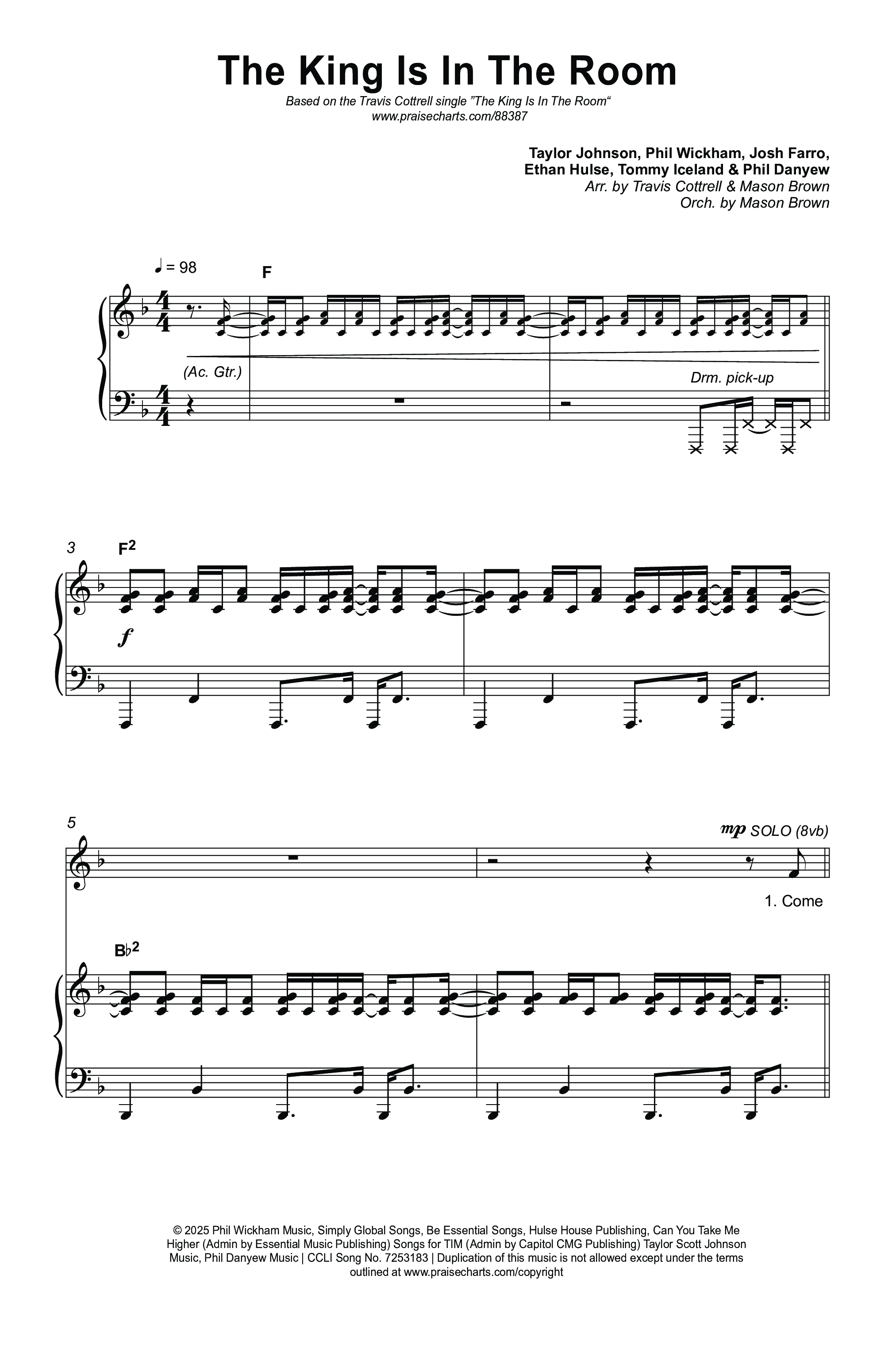 The King Is In The Room (Choral/SATB) Octavo (SATB & Pno) (Travis Cottrell / Arr. Mason Brown)
