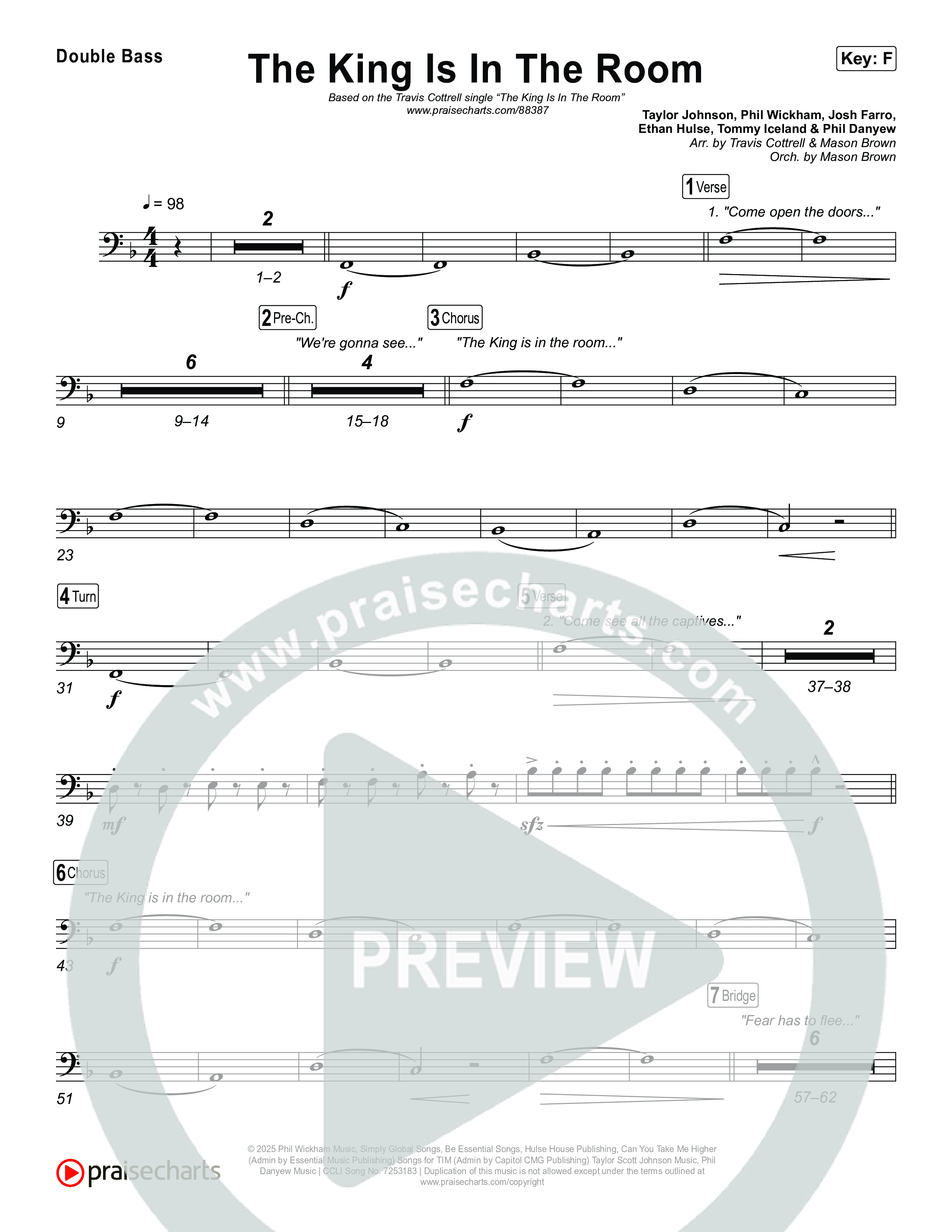The King Is In The Room (Choral/SATB) String Bass (Travis Cottrell / Arr. Mason Brown)