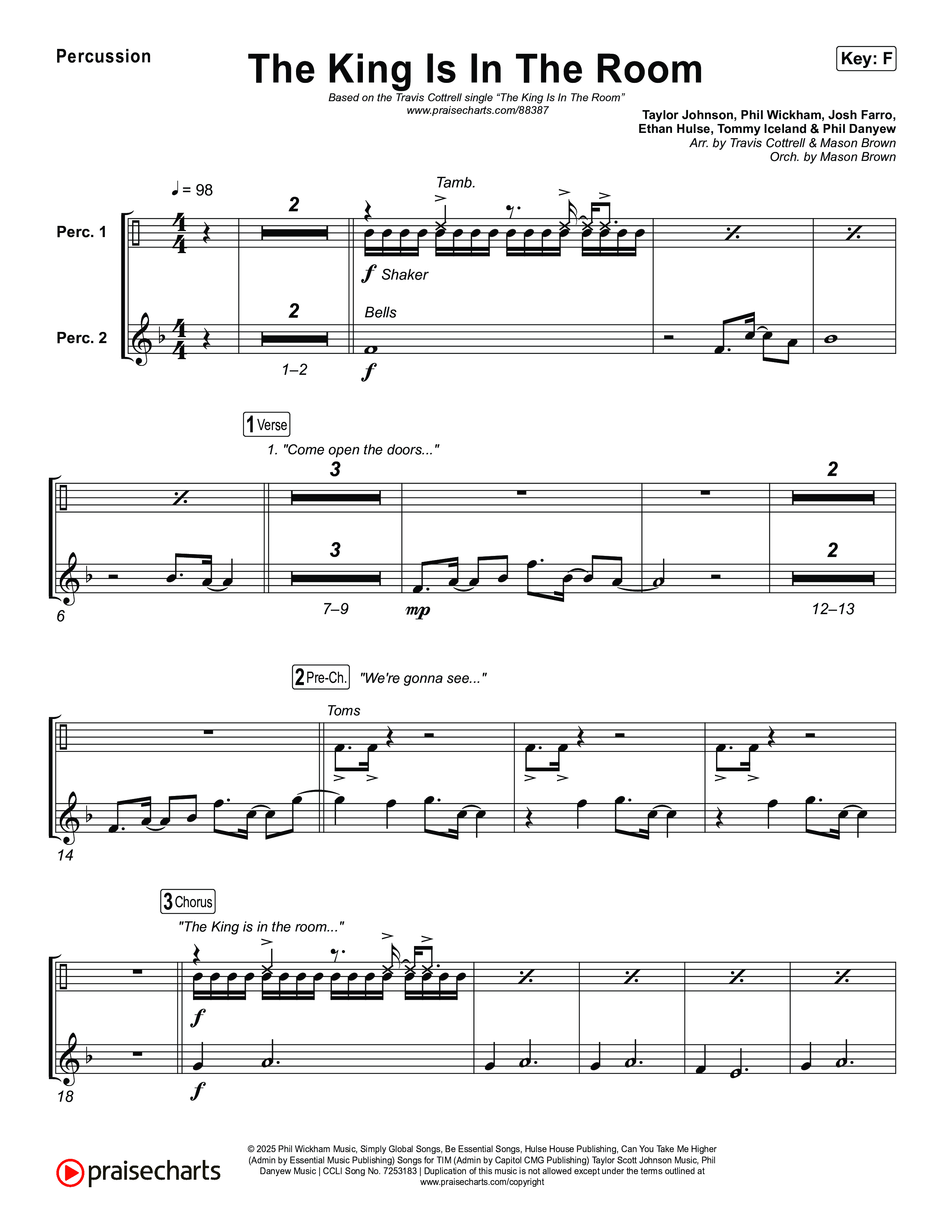 The King Is In The Room (Choral/SATB) Percussion (Travis Cottrell / Arr. Mason Brown)