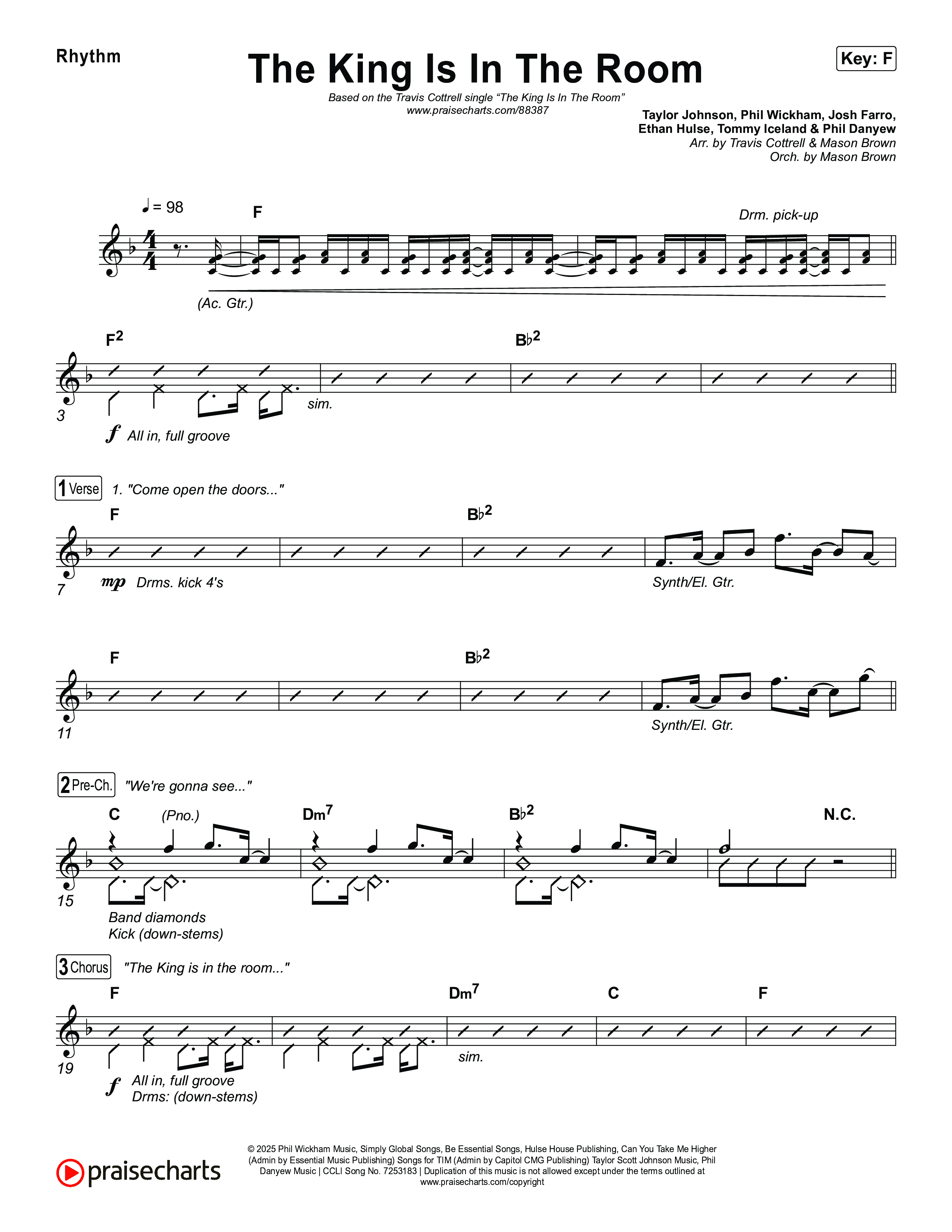 The King Is In The Room (Choral/SATB) Rhythm Chart (Travis Cottrell / Arr. Mason Brown)