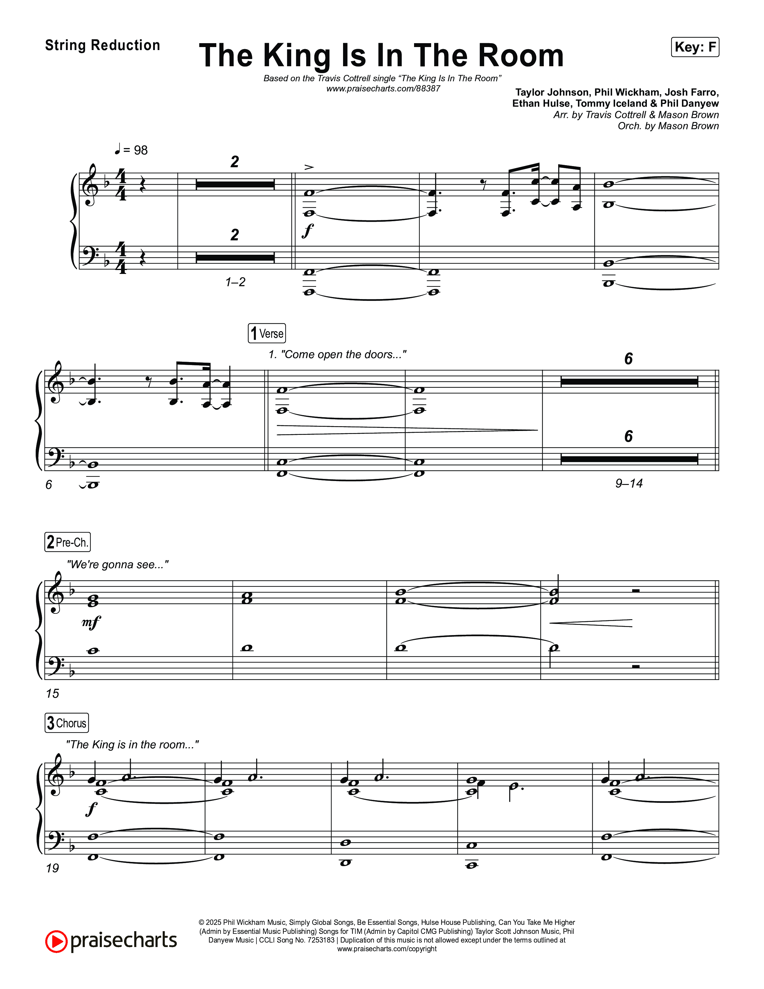 The King Is In The Room (Choral/SATB) String Reduction (Travis Cottrell / Arr. Mason Brown)