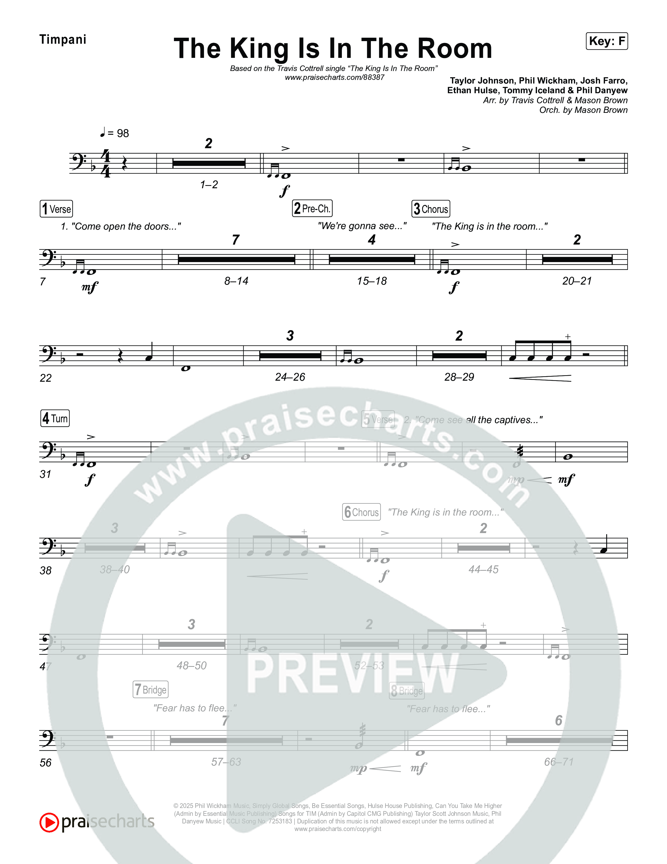 The King Is In The Room (Choral/SATB) Timpani (Travis Cottrell / Arr. Mason Brown)