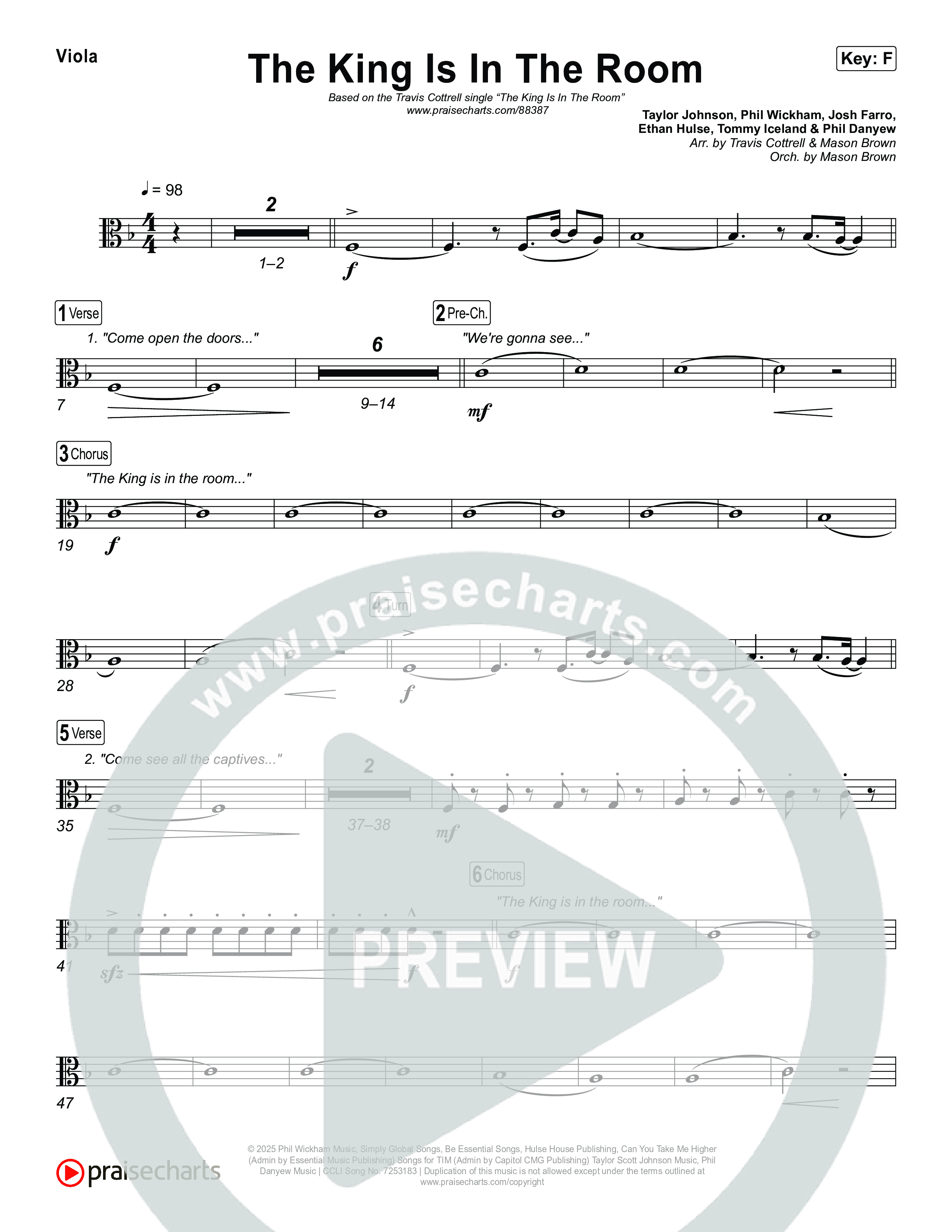The King Is In The Room (Choral/SATB) Viola (Travis Cottrell / Arr. Mason Brown)