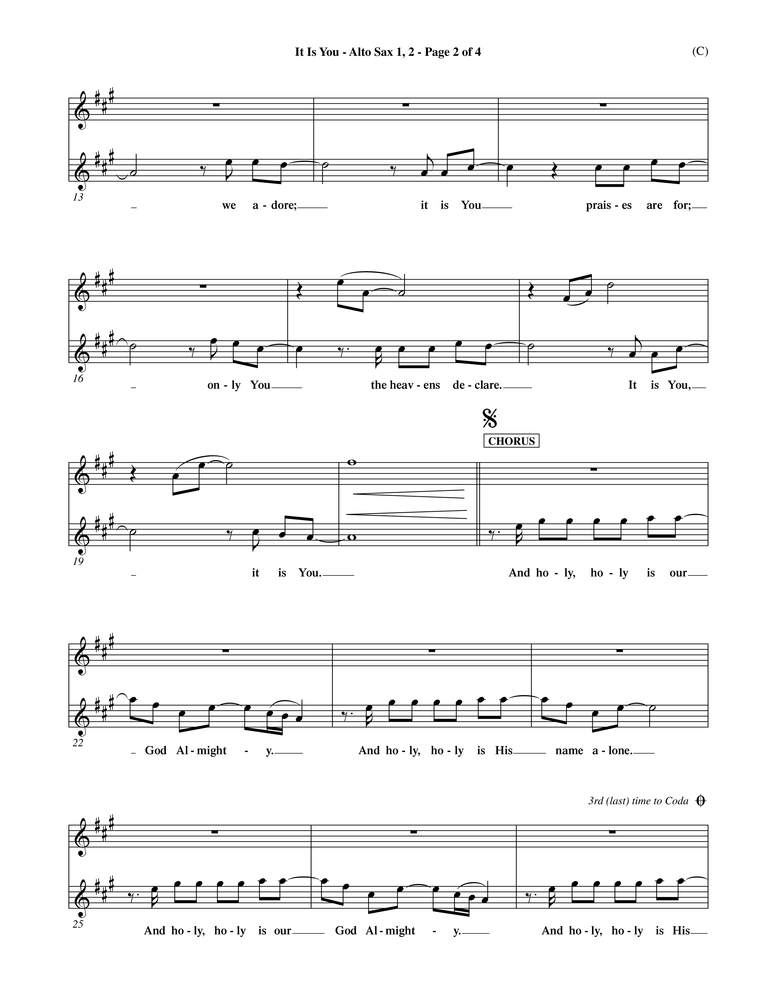 It Is You (Choral Anthem SATB) Alto Sax 1/2 (Word Music Choral / Orch. Dave Williamson)
