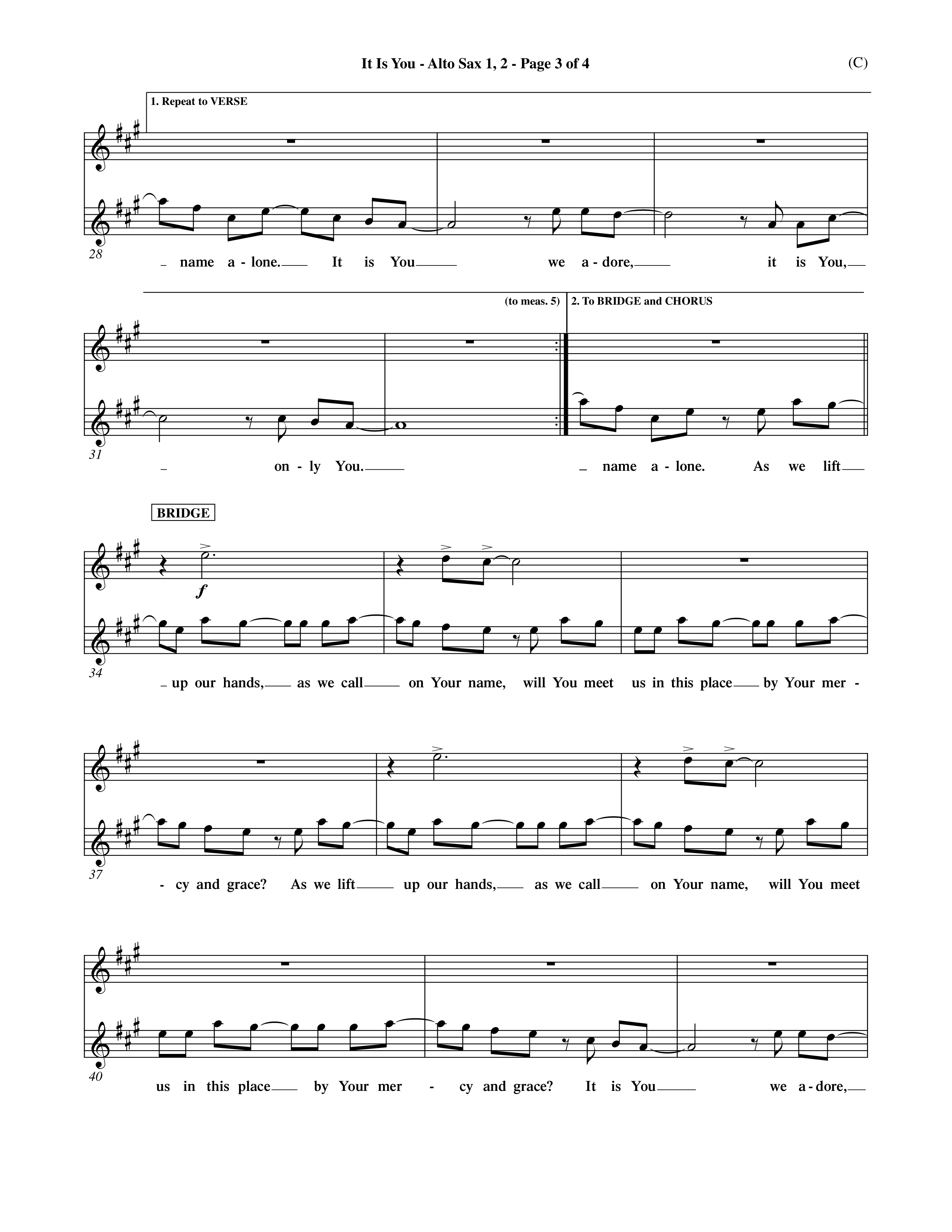 It Is You (Choral Anthem SATB) Alto Sax 1/2 (Word Music Choral / Orch. Dave Williamson)