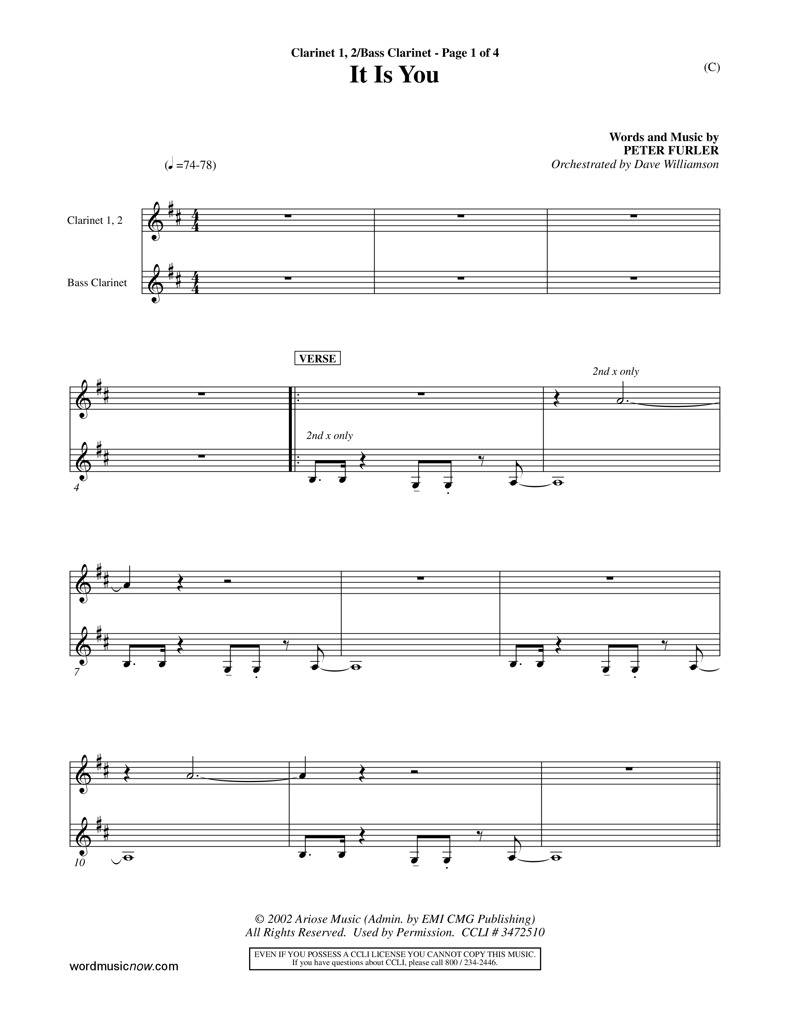 It Is You (Choral Anthem SATB) Clarinet 1/2, Bass Clarinet (Word Music Choral / Orch. Dave Williamson)