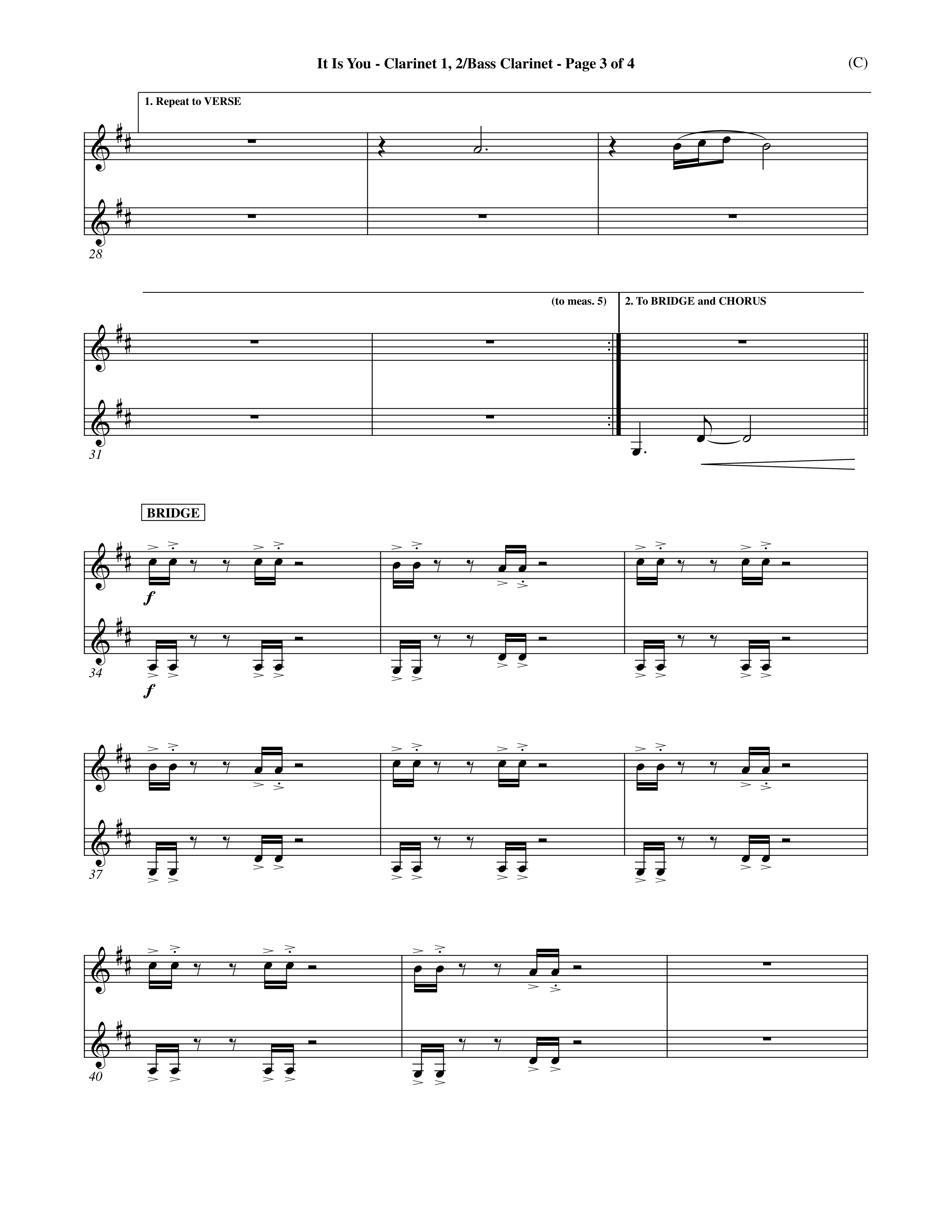 It Is You (Choral Anthem SATB) Clarinet 1/2, Bass Clarinet (Word Music Choral / Orch. Dave Williamson)