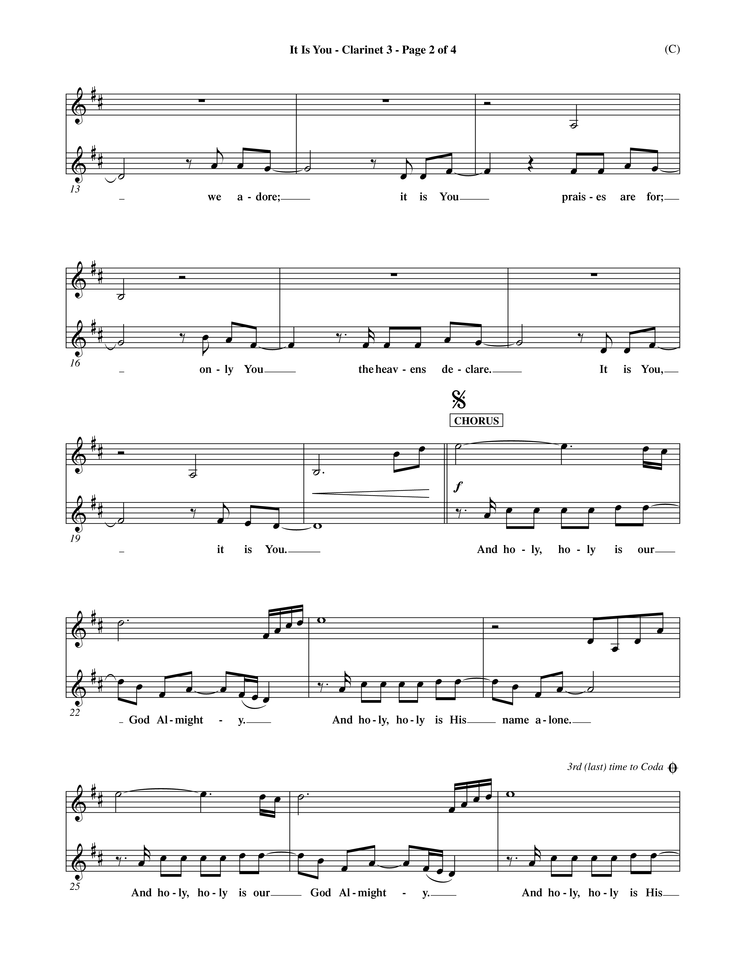 It Is You (Choral Anthem SATB) Clarinet 3 (Word Music Choral / Orch. Dave Williamson)