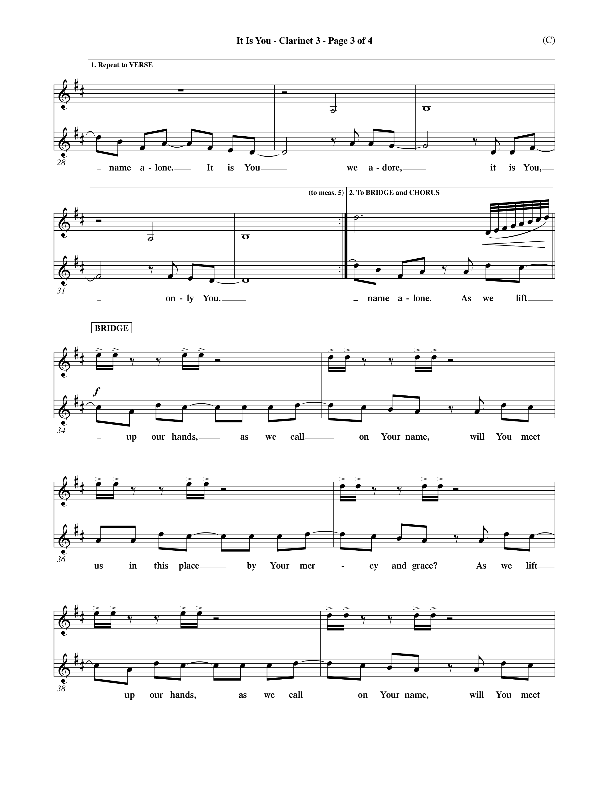 It Is You (Choral Anthem SATB) Clarinet 3 (Word Music Choral / Orch. Dave Williamson)