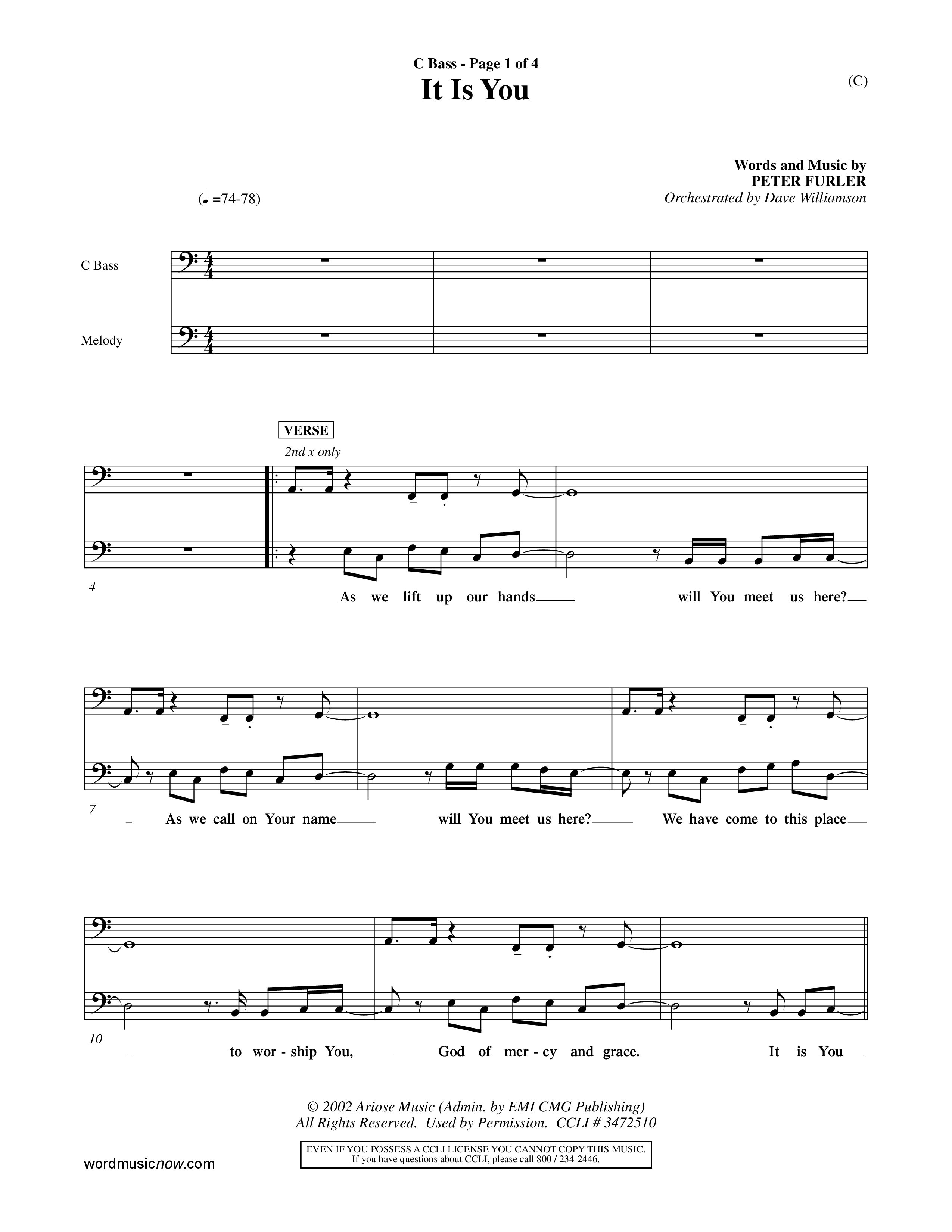 It Is You (Choral Anthem SATB) Contrabass (Word Music Choral / Orch. Dave Williamson)