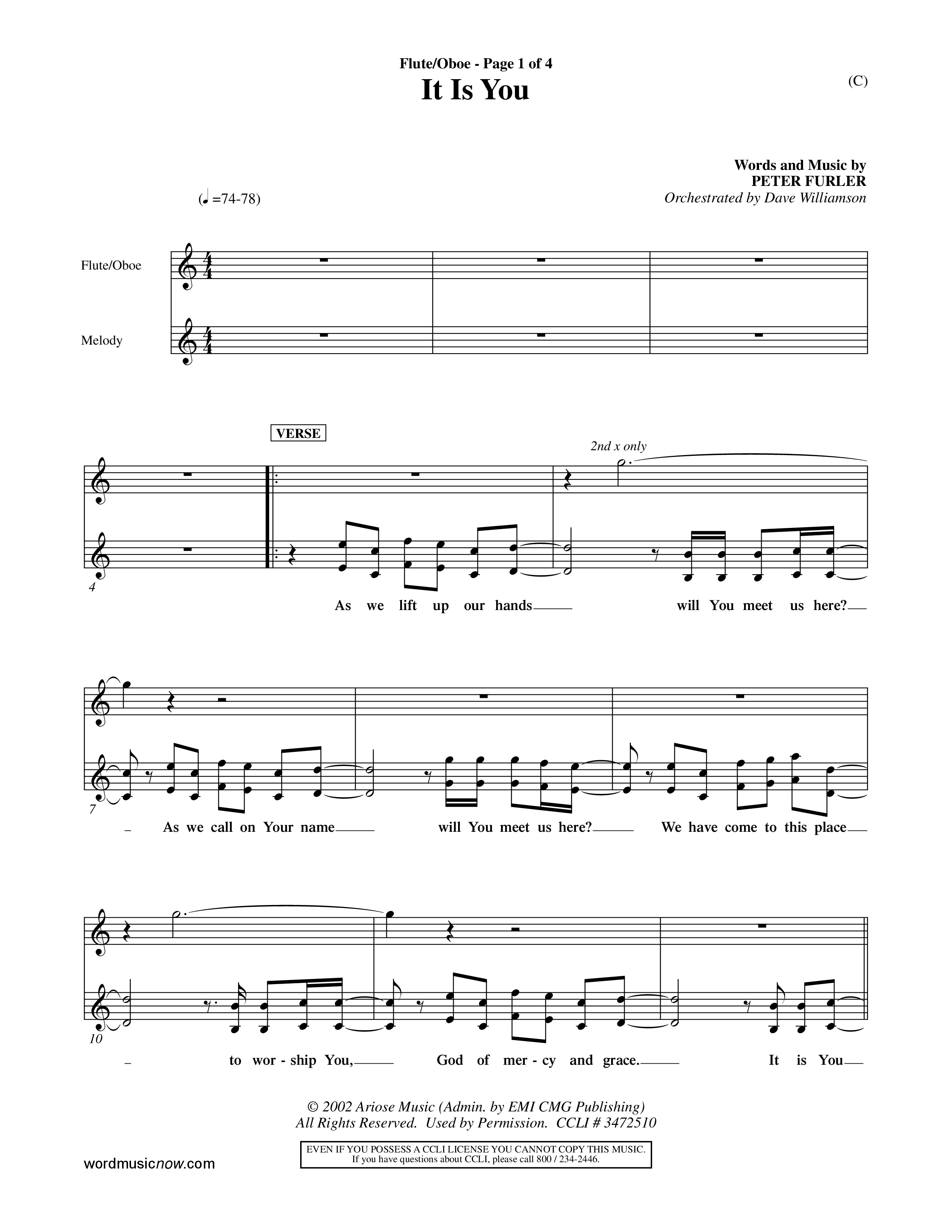 It Is You (Choral Anthem SATB) Flute/Oboe (Word Music Choral / Orch. Dave Williamson)