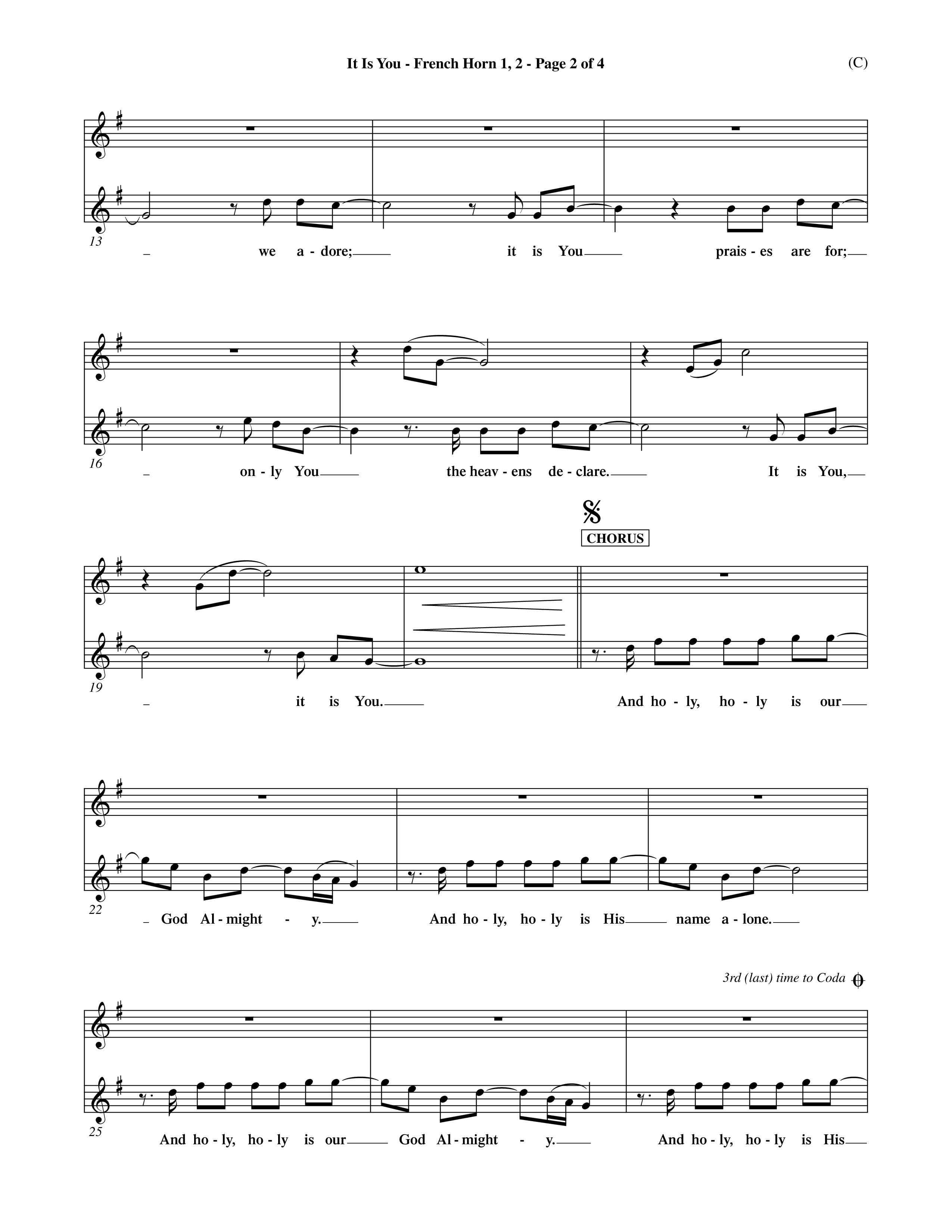 It Is You (Choral Anthem SATB) French Horn (Word Music Choral / Orch. Dave Williamson)