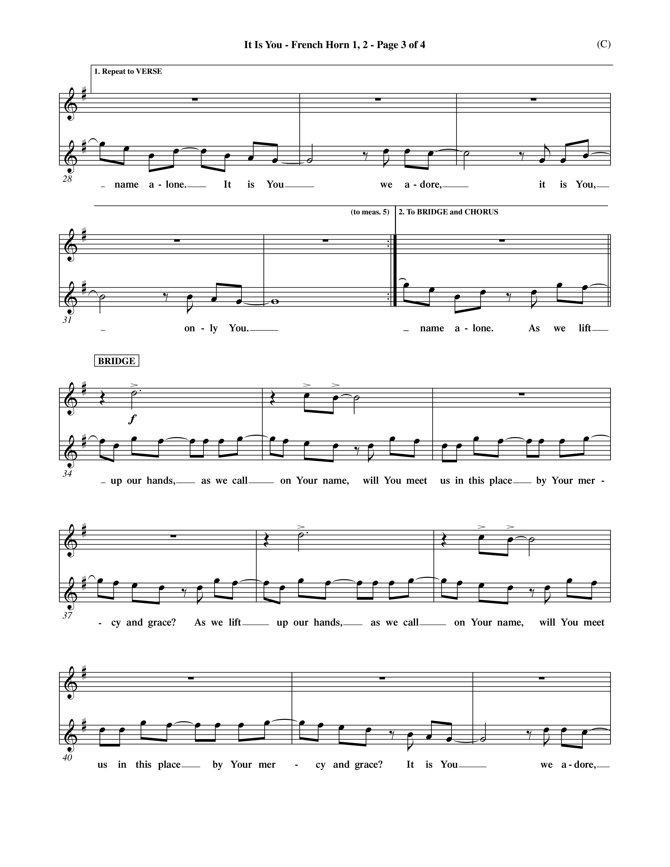 It Is You (Choral Anthem SATB) French Horn (Word Music Choral / Orch. Dave Williamson)