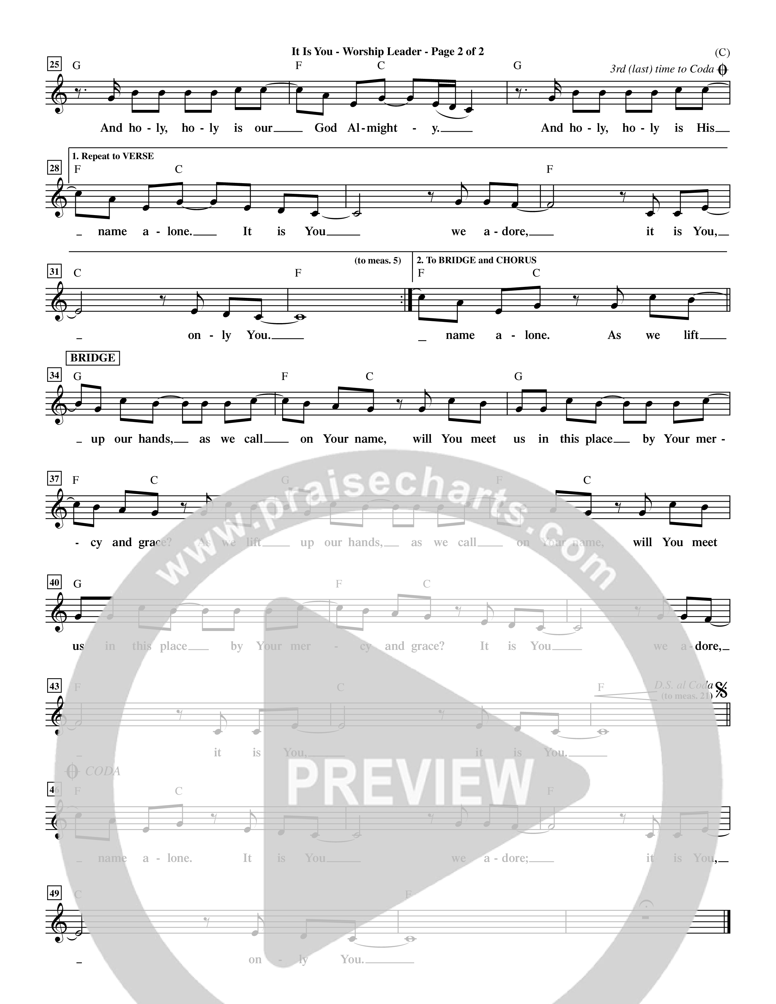 It Is You (Choral Anthem SATB) Lead Sheet (Mel) (Word Music Choral / Orch. Dave Williamson)
