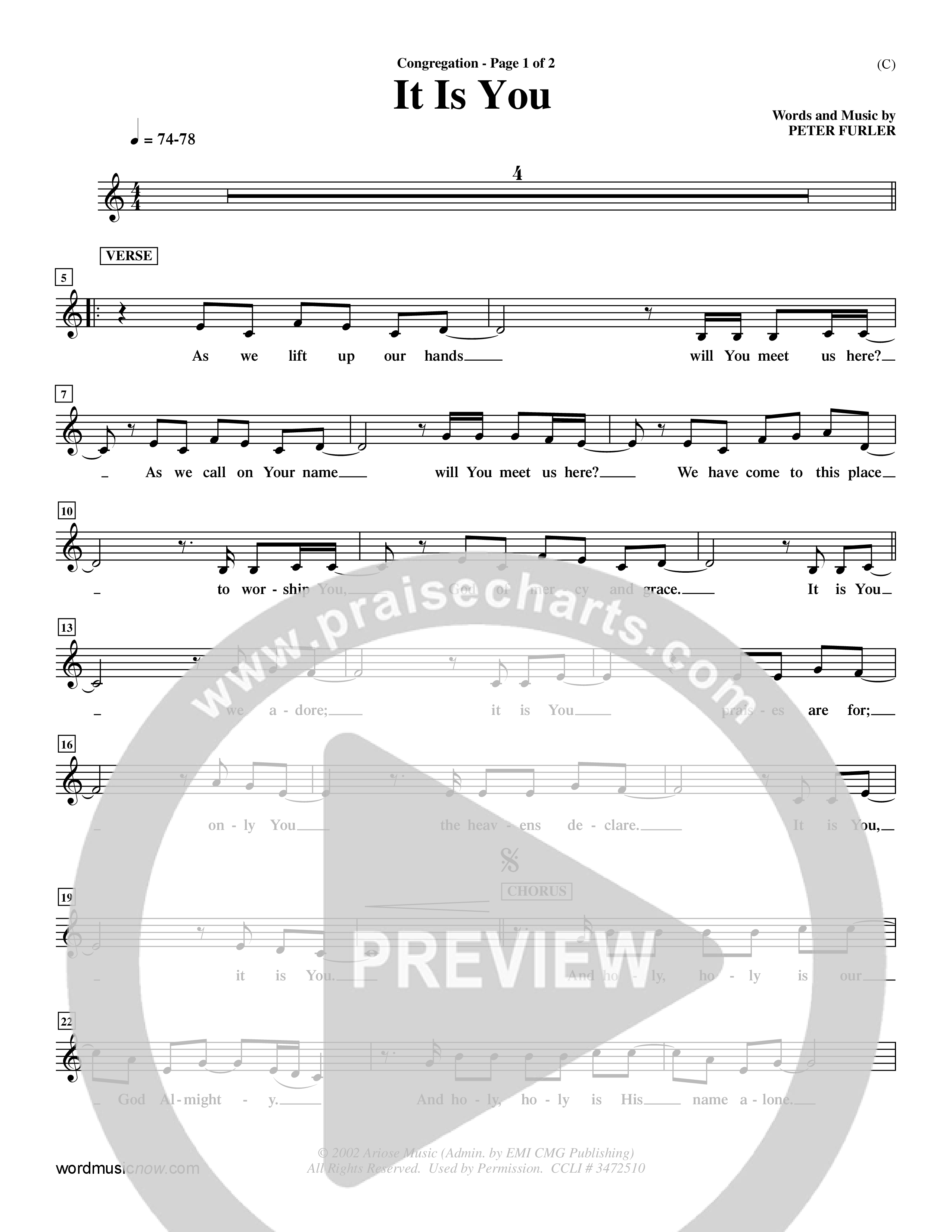 It Is You (Choral Anthem SATB) Lead Sheet (Mel) (Word Music Choral / Orch. Dave Williamson)