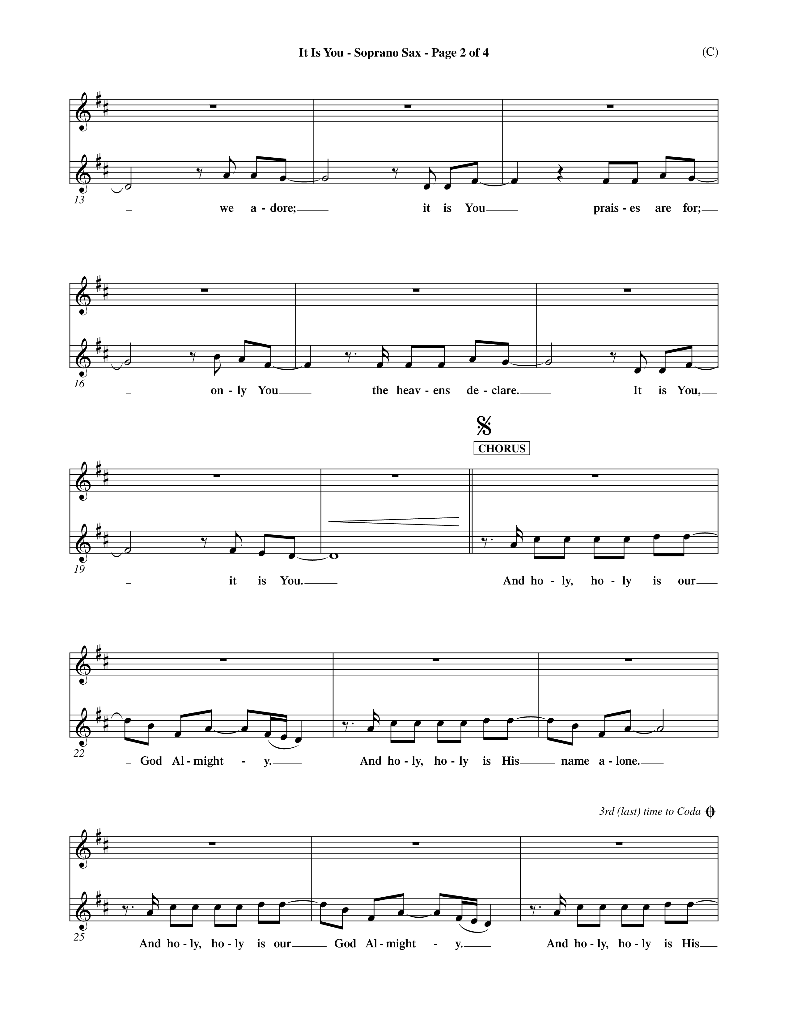 It Is You (Choral Anthem SATB) Saxophone (Word Music Choral / Orch. Dave Williamson)